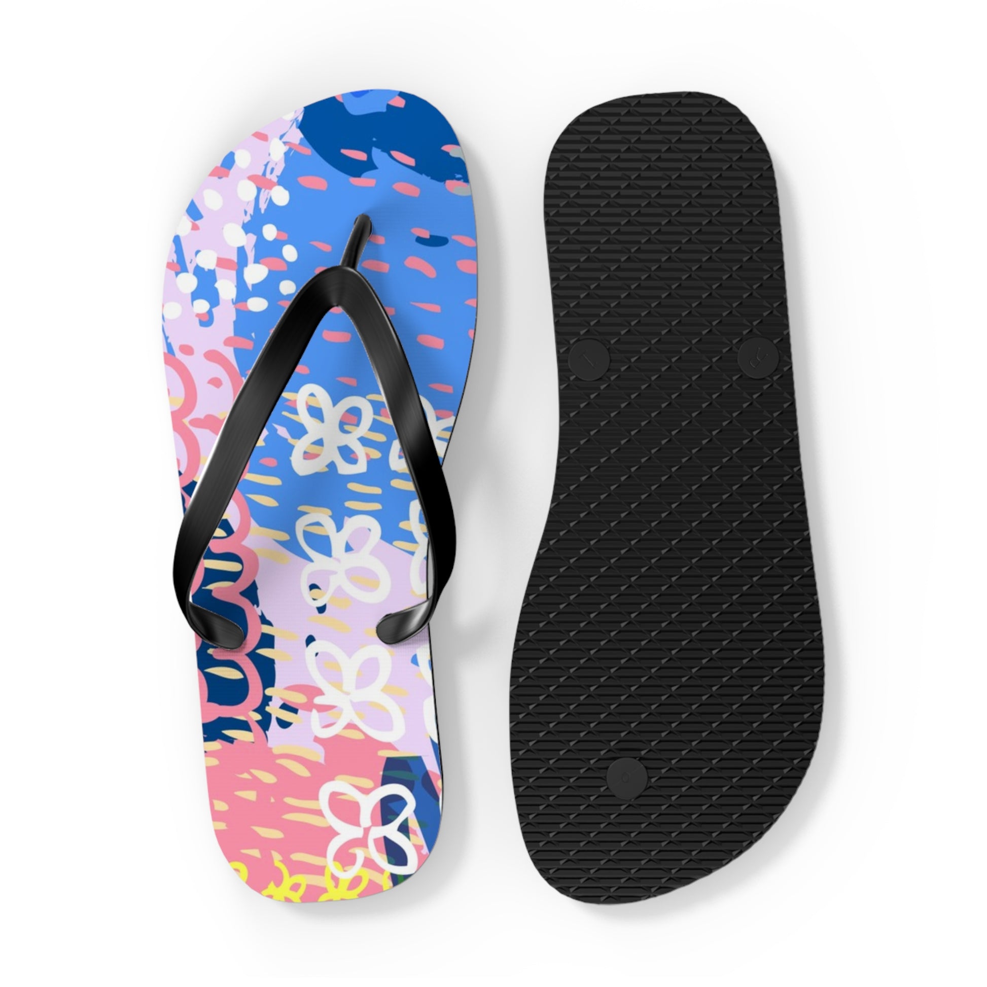 Flowers x Doodles x Hearts Multi-Color Flip Flops, Artsulli - Art is Long, Life is Short, Shoes, , , , , , , 