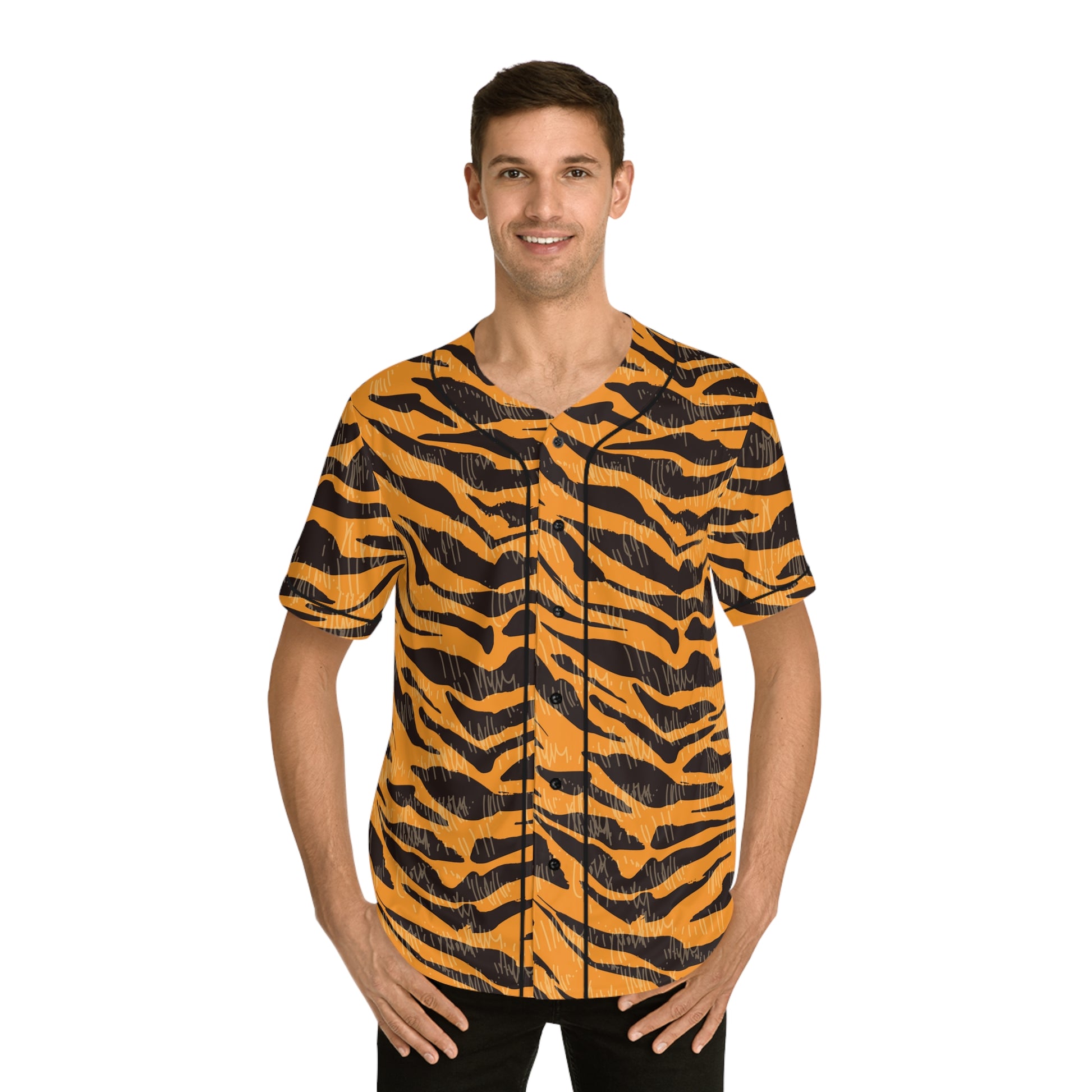 Tiger Scratches Orange & Black Men's Baseball Jersey (AOP), Artsulli - Art is Long, Life is Short, All Over Prints, , , , , , , 