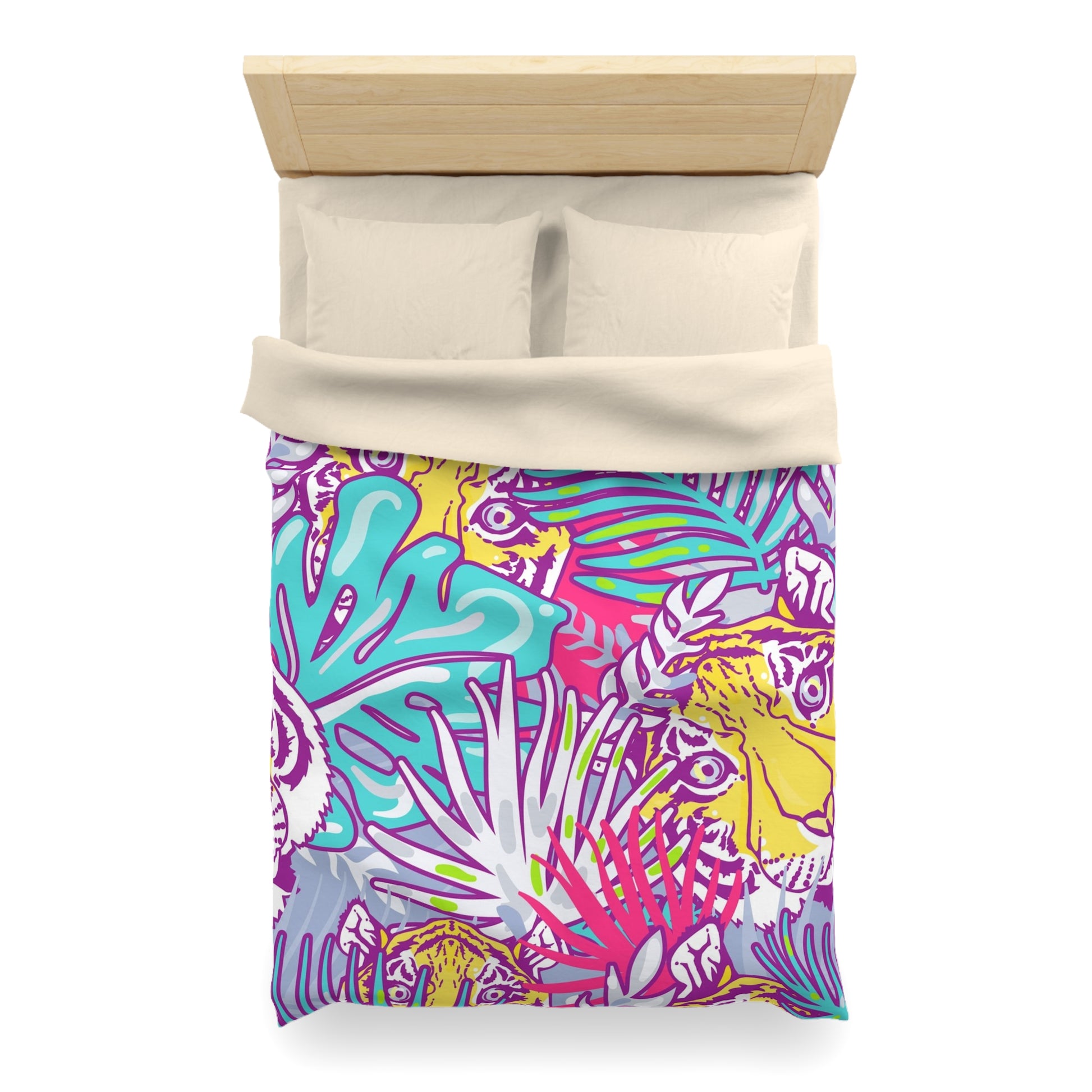 Tropical Floral Tigers Torquise and Purple Microfiber Duvet Cover, Artsulli - Art is Long, Life is Short, Home Decor, , , , , , , 