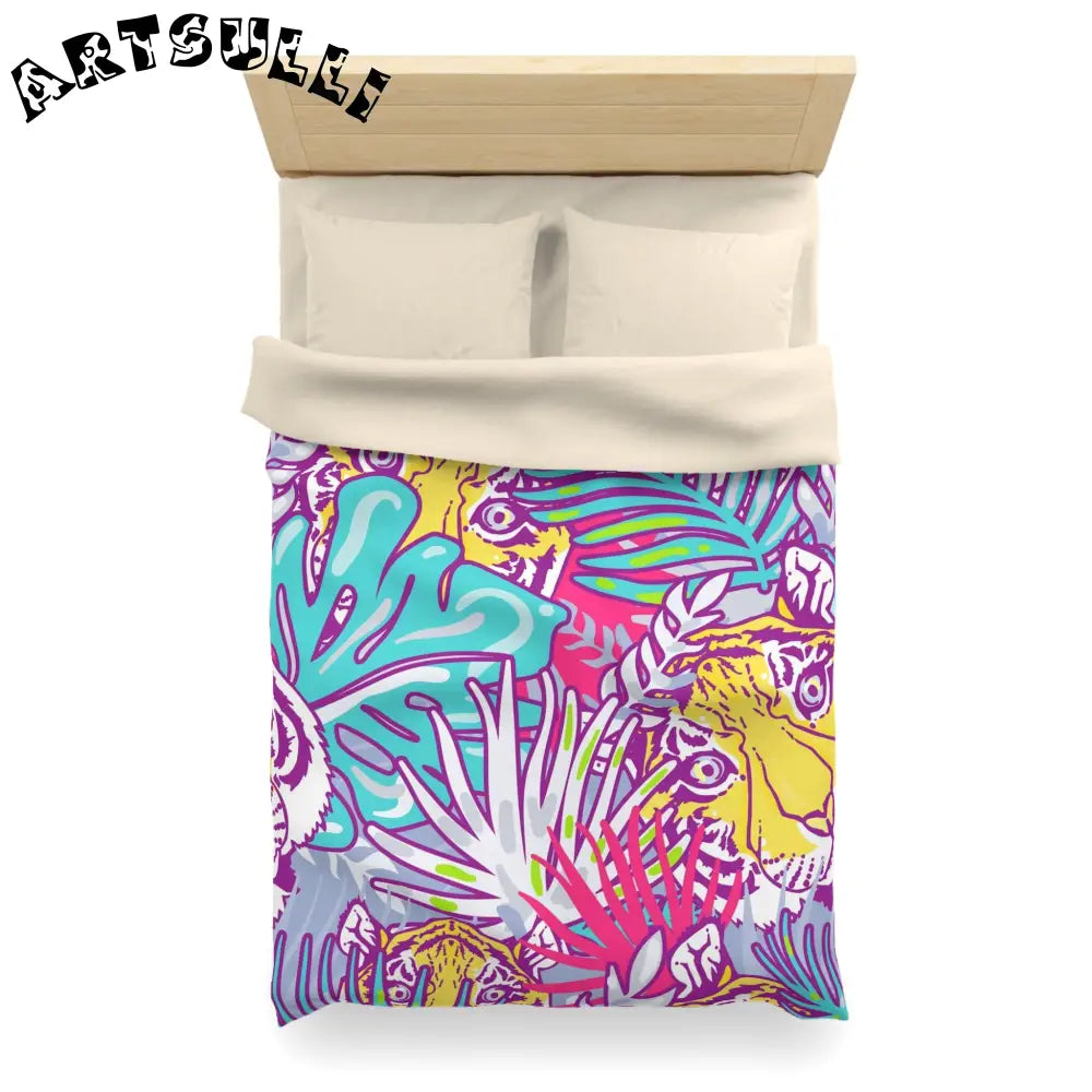 JAKKOUTTHEBXX Tropical Floral Tigers Torquise and Purple Microfiber