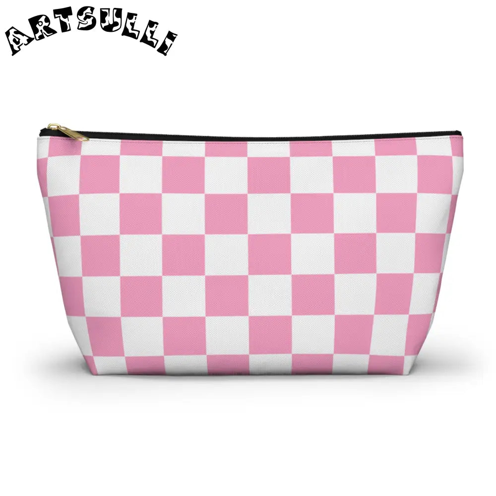 JAKKOUTTHEBXX Checkerboard Hot Pink and White Accessory Pouch w