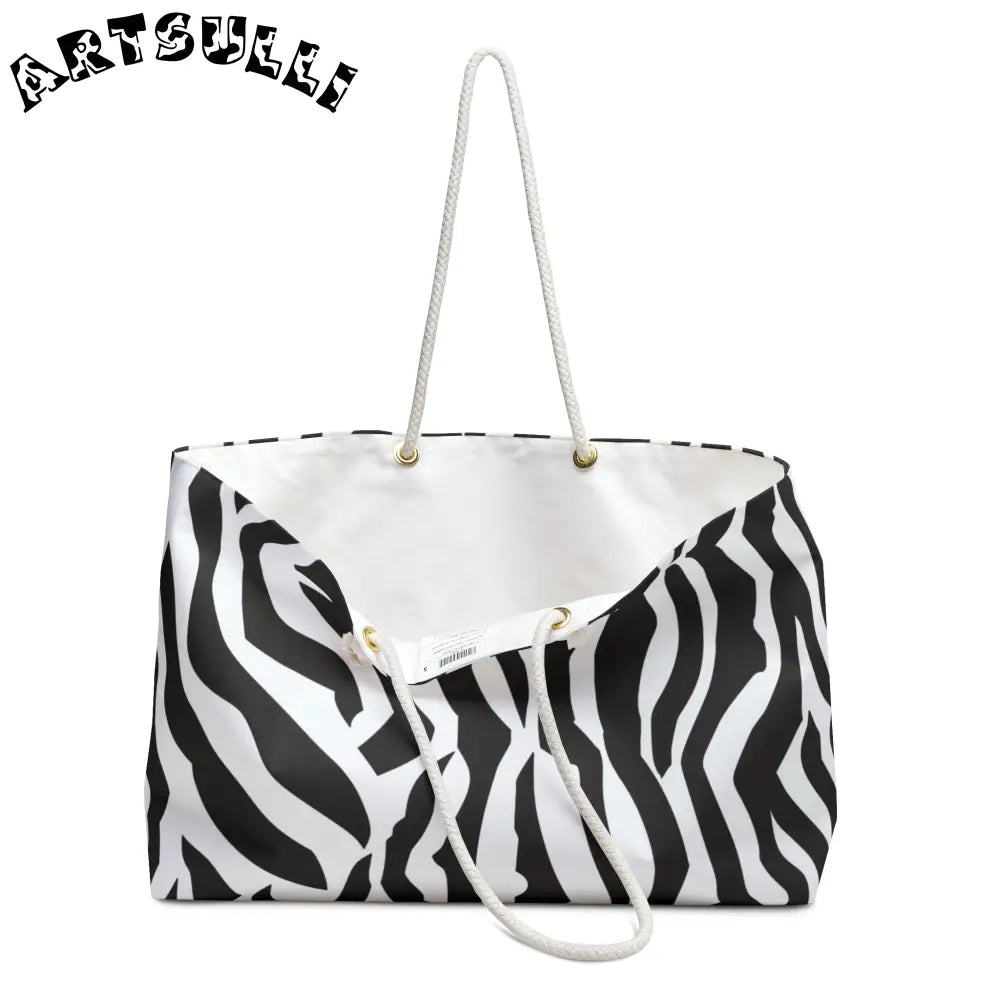 JAKKOUTTHEBXX Art Printed Zebra Weekender Tote Bag with Rope Handles