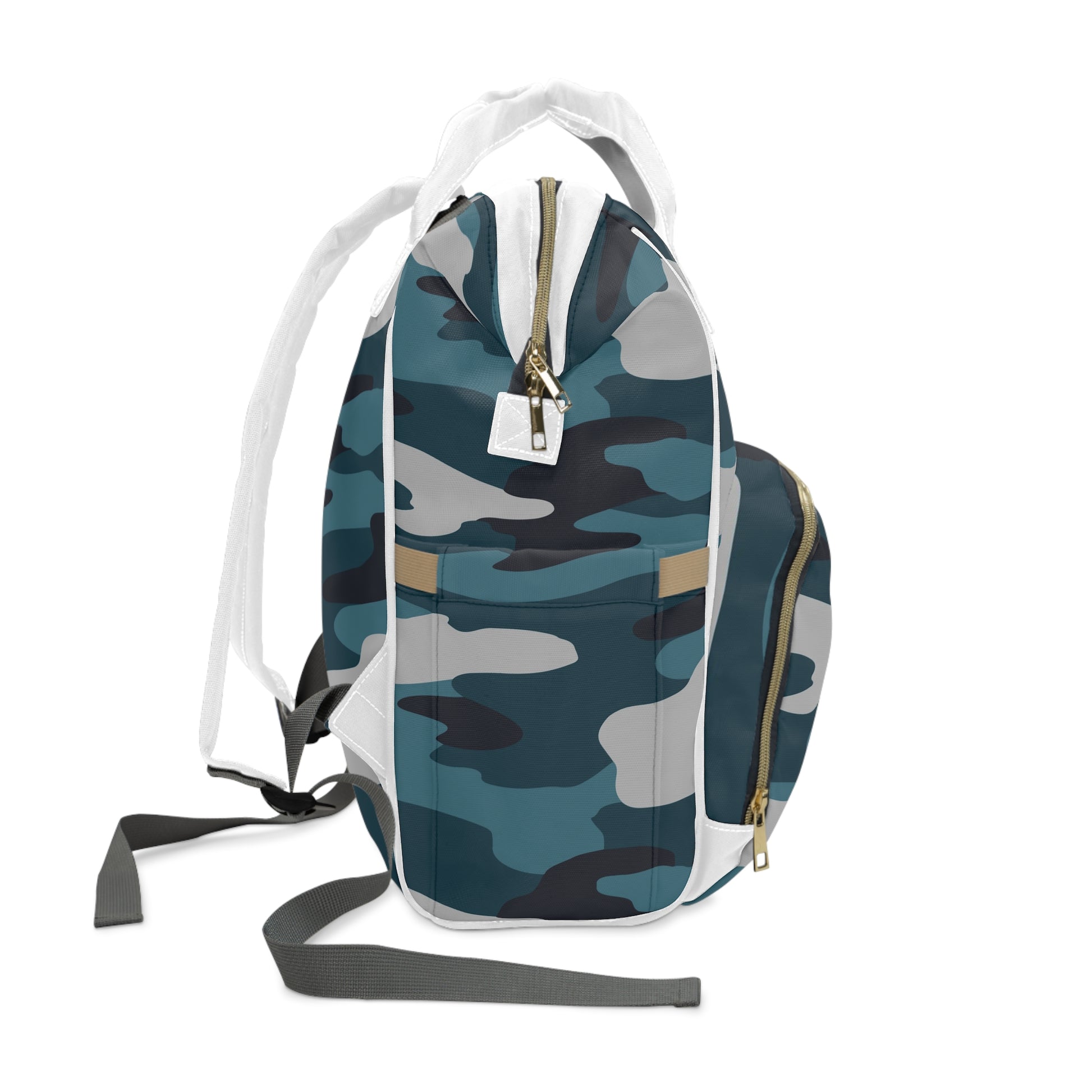 Blue Camouflage Multifunctional Diaper Backpack, Artsulli - Art is Long, Life is Short, Bags, , , , , , , 