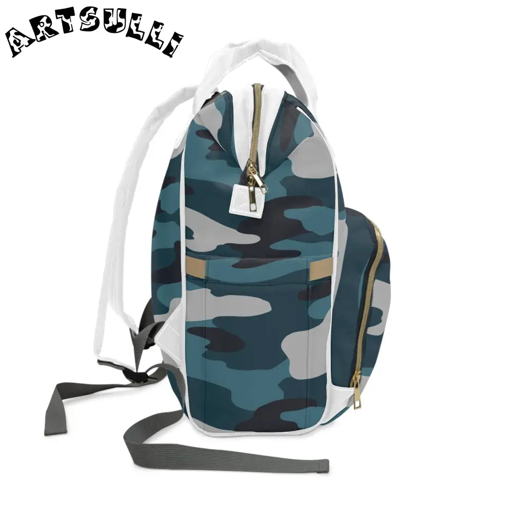 JAKKOUTTHEBXX Blue Camouflage Multifunctional Diaper Backpack