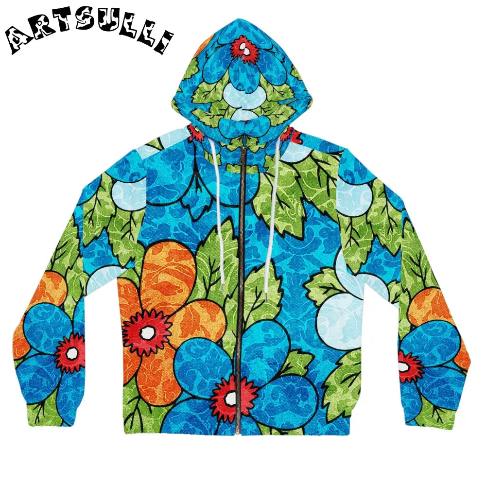 Blue Orange Groovy Women’s Full-Zip Hoodie (AOP), Artsulli - Art is Long, Life is Short, All Over Prints, Size, XS, Color, White, , , 31331133601906210375