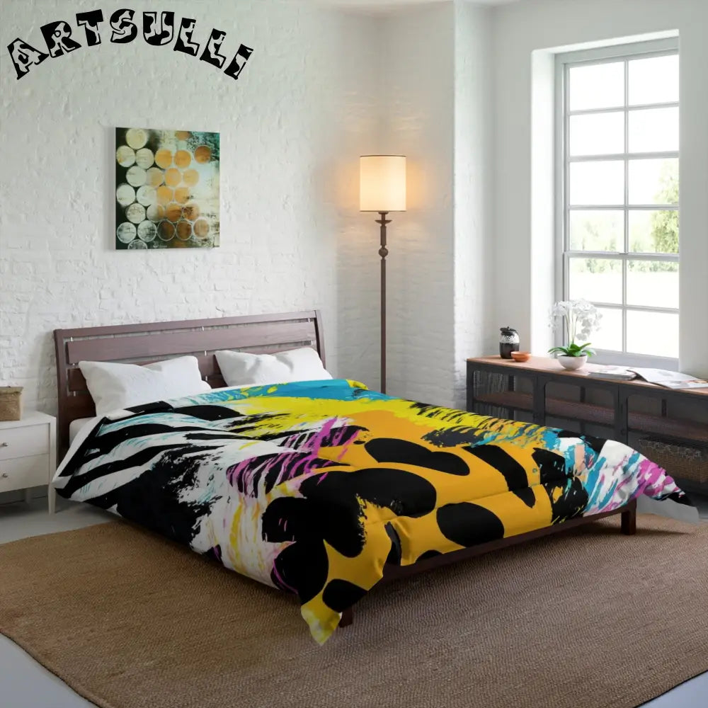 Zebra Stripes x Leapord Print x Paint Splatter Multi-Color Comforter, Artsulli - Art is Long, Life is Short, Home Decor, , , , , , , 
