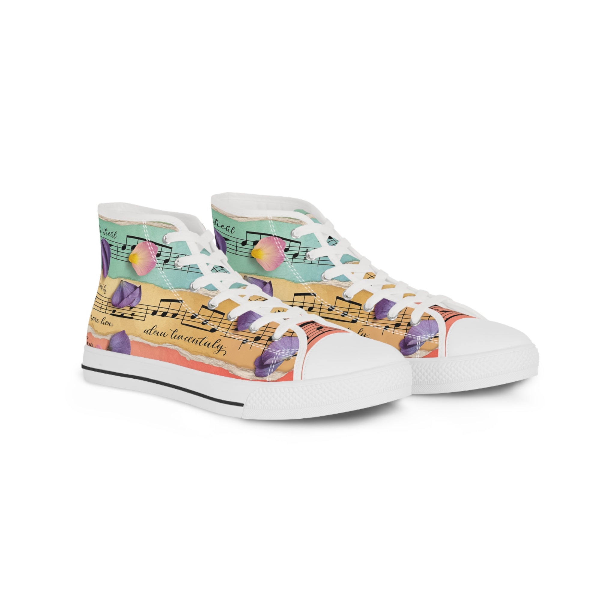 Torn Type Beat Sheet Music Multi-Color Men's High Top Sneakers, Artsulli - Art is Long, Life is Short, Shoes, Size, US 5, Color, White sole, , , 30608069702291838594