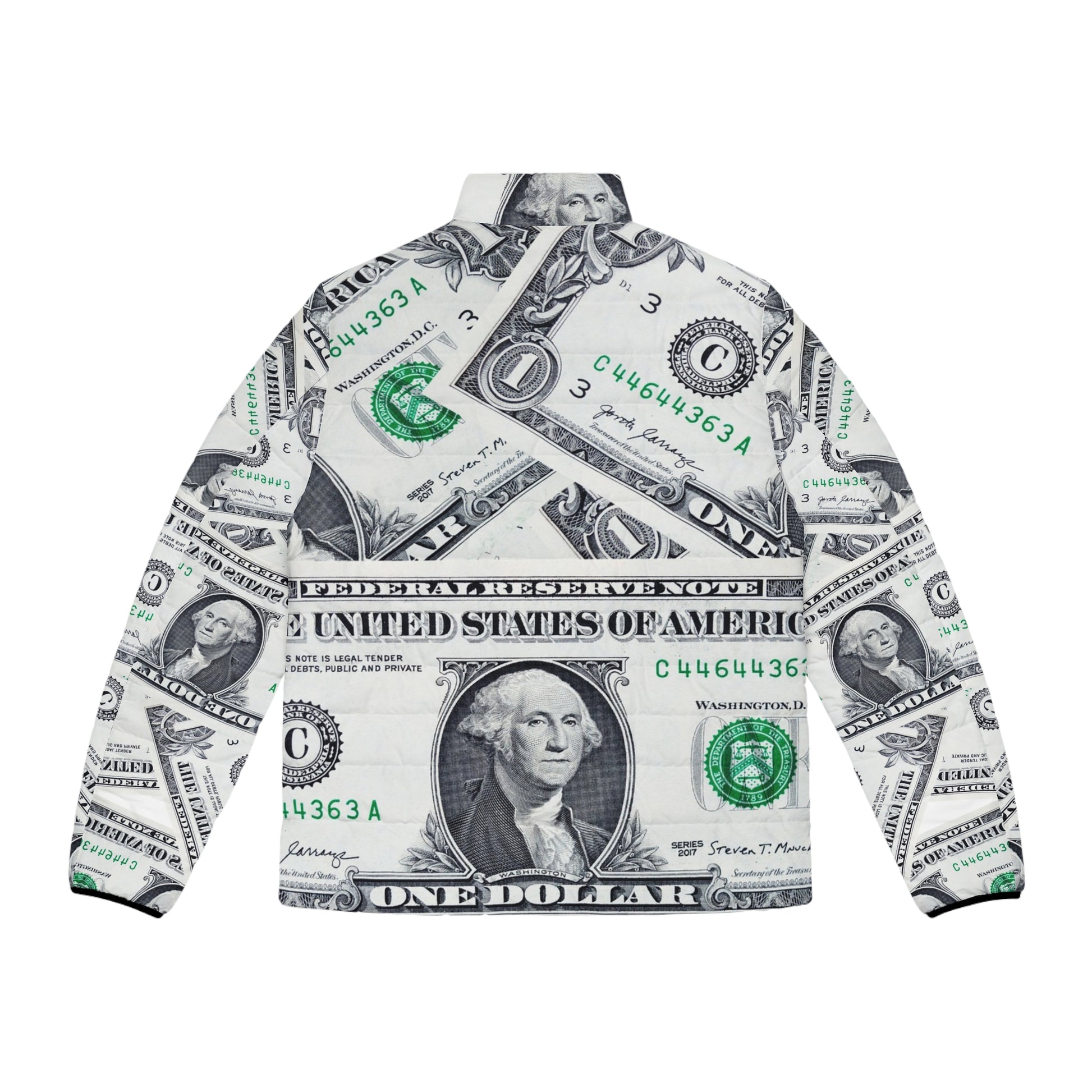Money Collage Men's Puffer Jacket (AOP), Artsulli - Art is Long, Life is Short, All Over Prints, , , , , , , 