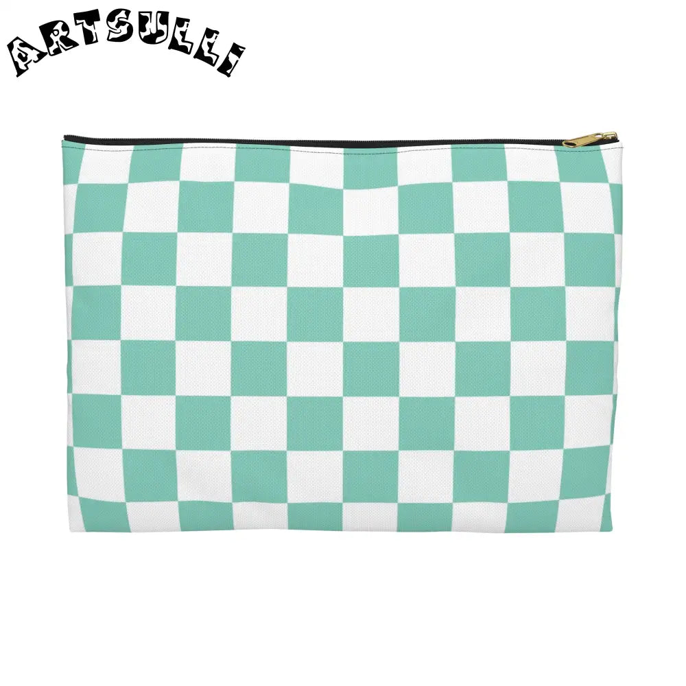 JAKKOUTTHEBXX Checkerboard Light Green Accessory Pouch JAKKOUTTHEBXX