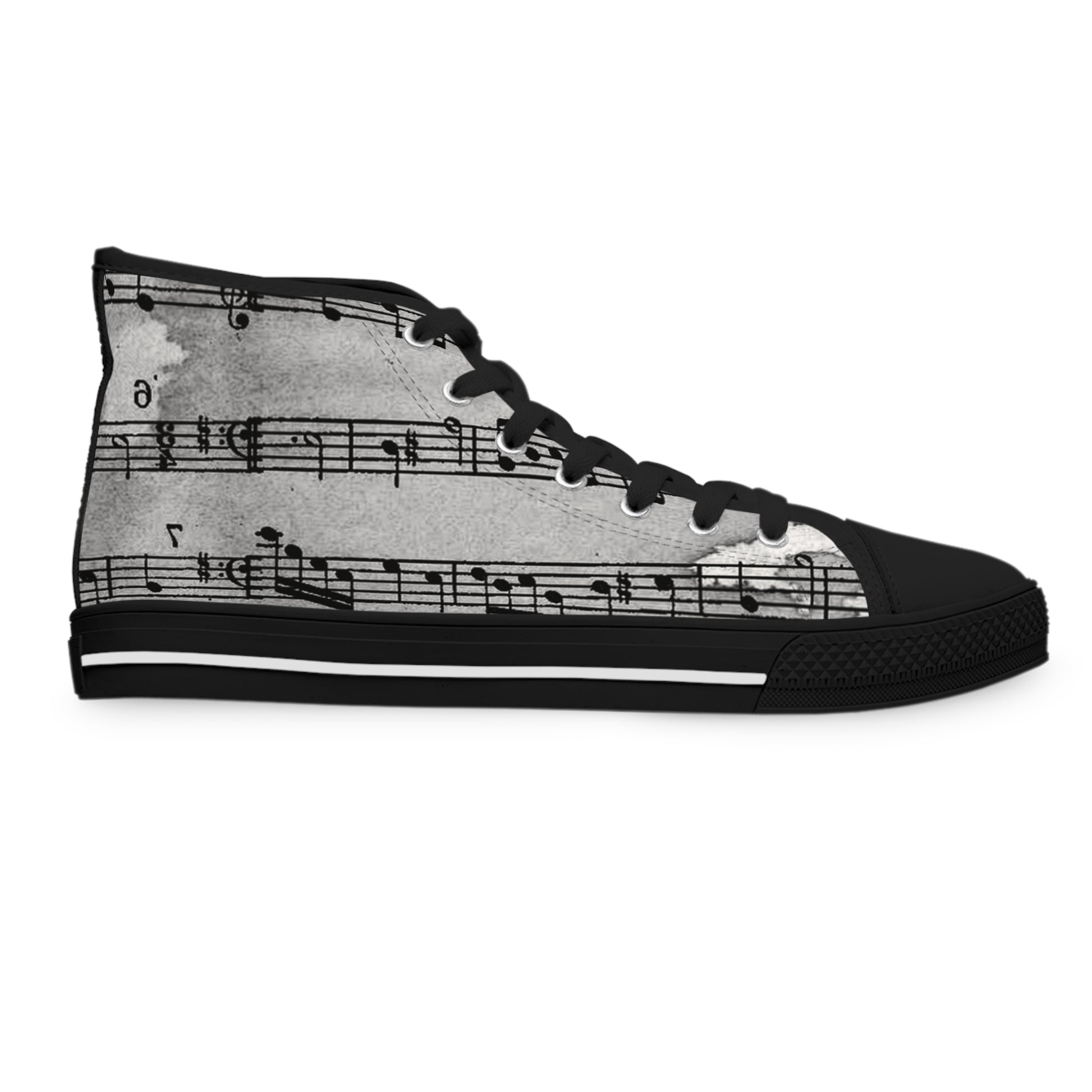 Drip Spill Type Beat Sheet Music Black Women's High Top Sneakers, Artsulli - Art is Long, Life is Short, Shoes, , , , , , , 