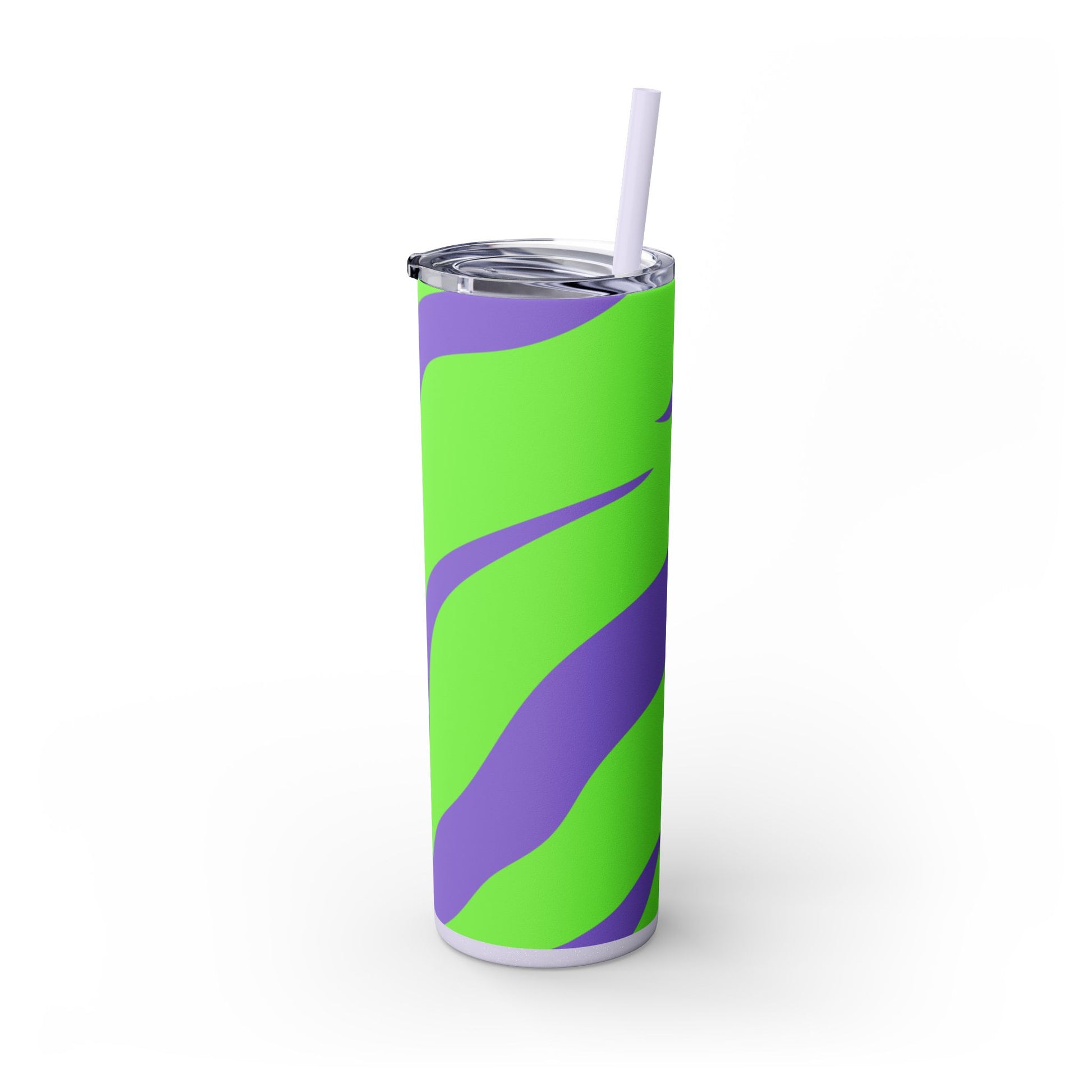 Tyrannosaurus Print Green and Purple Skinny Tumbler with Straw, 20oz, Artsulli - Art is Long, Life is Short, Mug, , , , , , , 