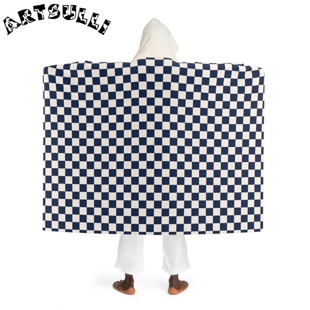 JAKKOUTTHEBXX Checkerboard II White and Navy Blue Hooded Sherpa