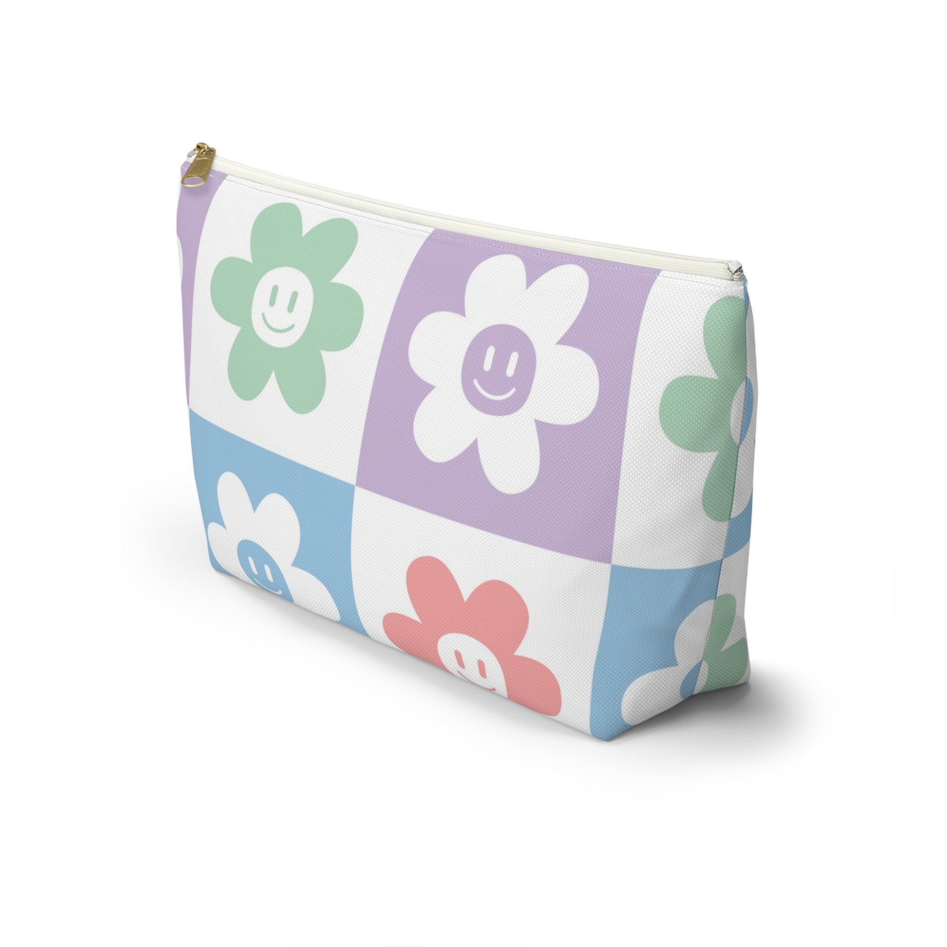 Chessboard x Smiley Face Flowers Multi-Color Accessory Pouch w T-bottom, Artsulli - Art is Long, Life is Short, Bags, , , , , , , 