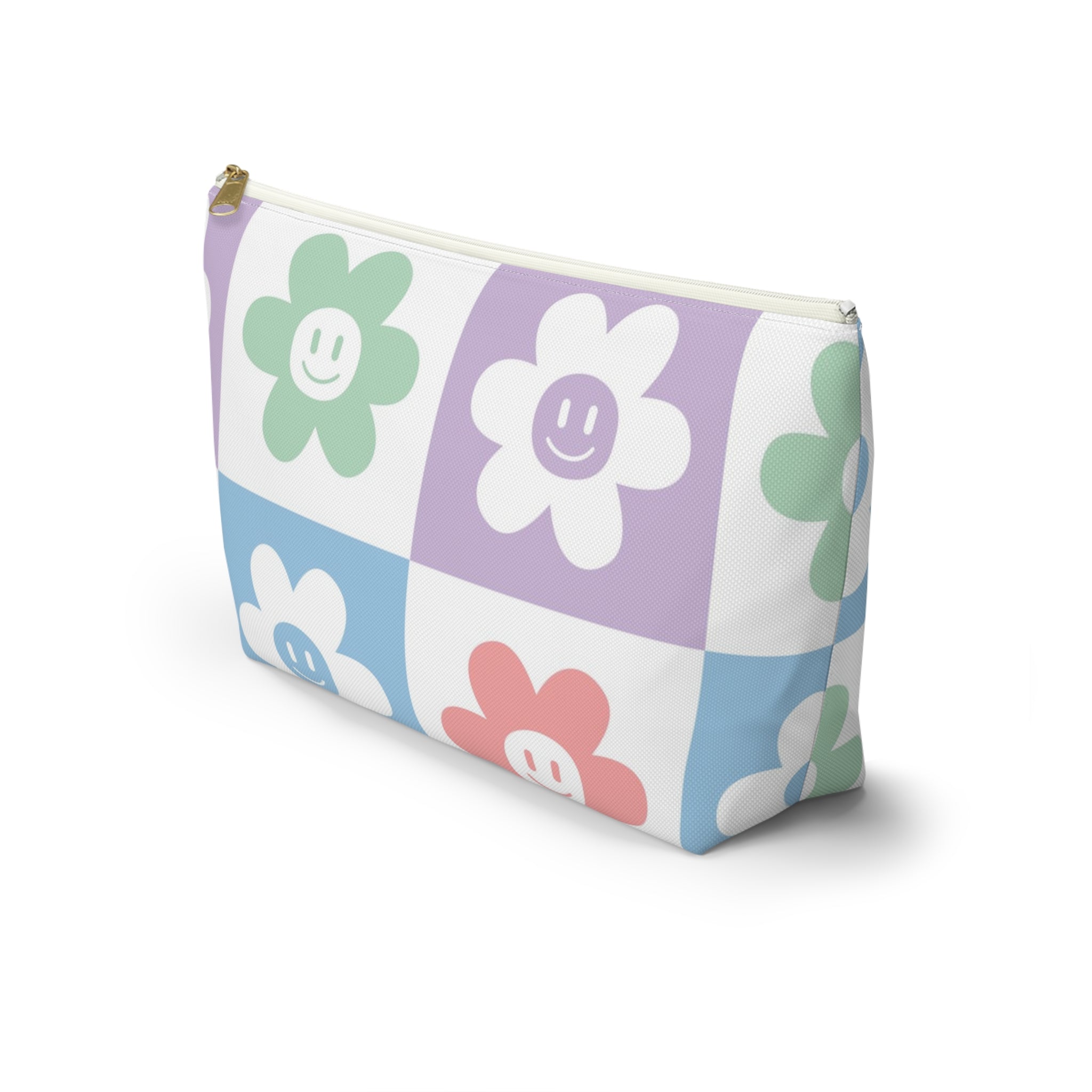 Chessboard x Smiley Face Flowers Multi-Color Accessory Pouch w T-bottom, Artsulli - Art is Long, Life is Short, Bags, , , , , , , 