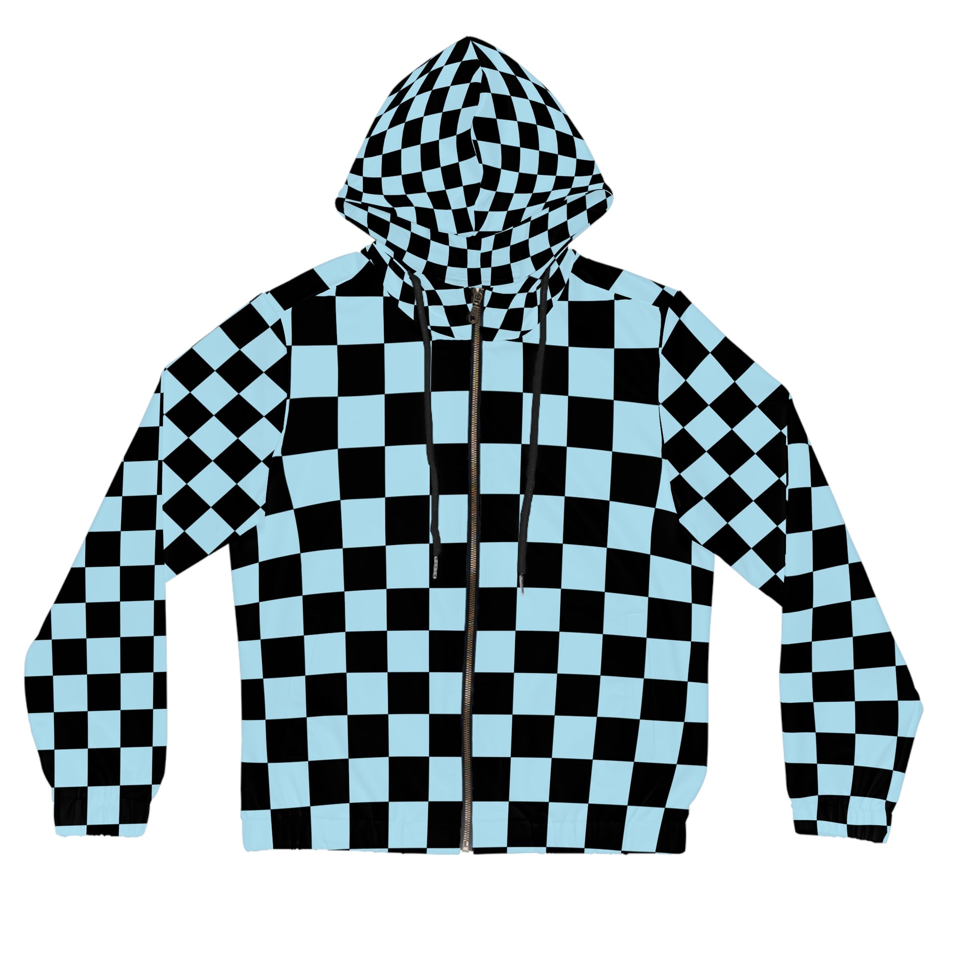 Checkerboard Black and Blue Women’s Full-Zip Hoodie (AOP), Artsulli - Art is Long, Life is Short, All Over Prints, Size, XS, Color, Black, , , 15394503507350388328