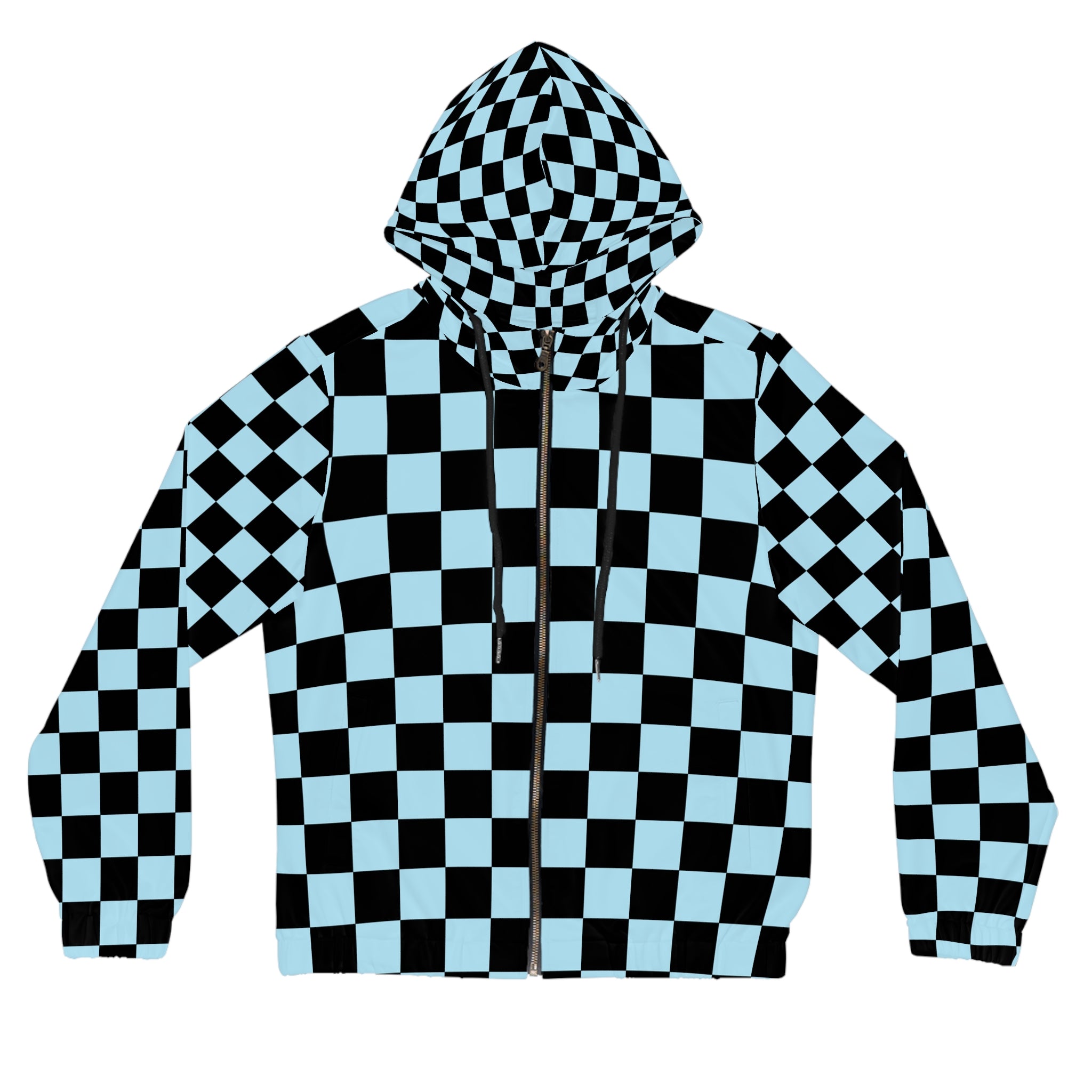 Checkerboard Black and Blue Women’s Full-Zip Hoodie (AOP), Artsulli - Art is Long, Life is Short, All Over Prints, Size, XS, Color, Black, , , 15394503507350388328
