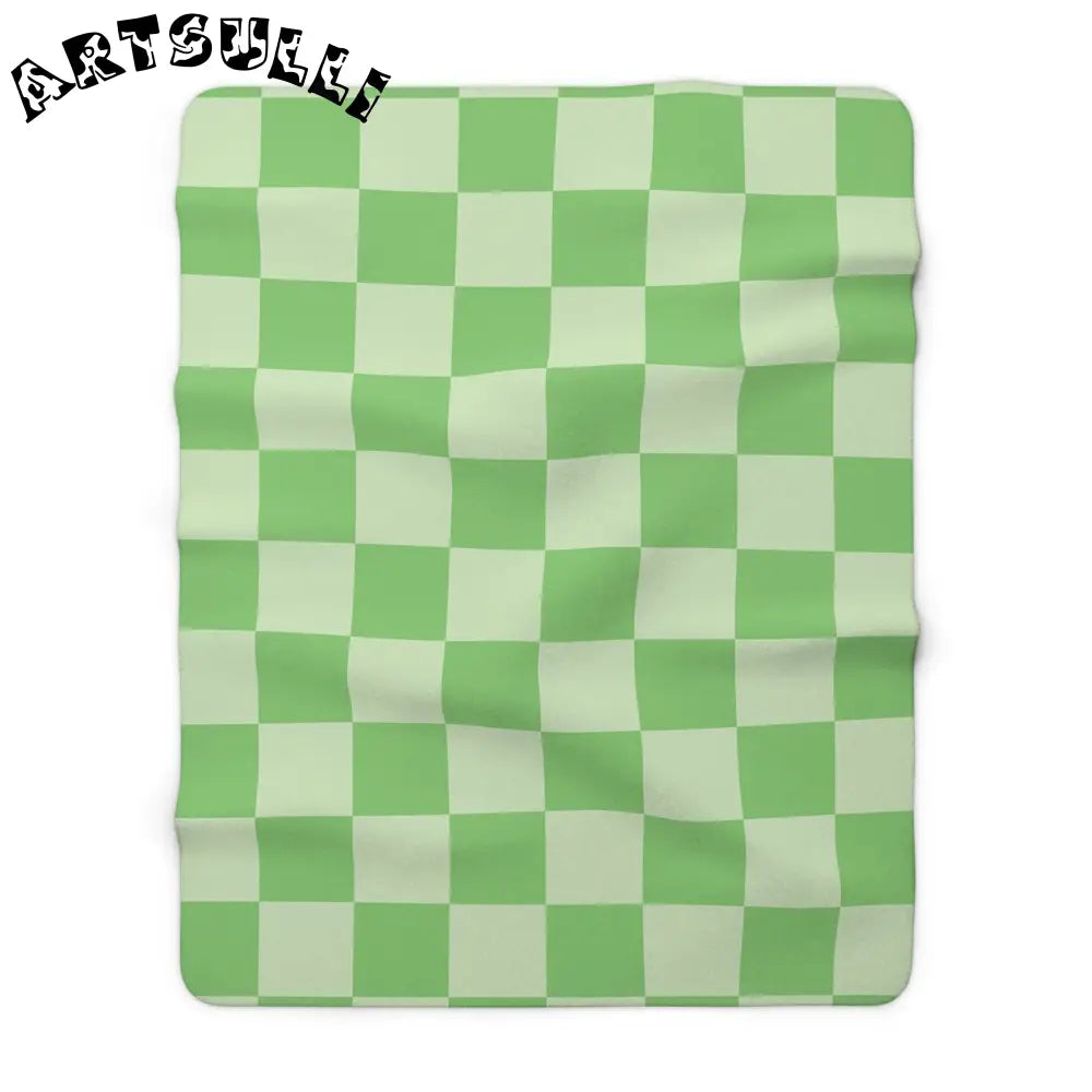 JAKKOUTTHEBXX Checkerboard Green Sherpa Fleece Blanket JAKKOUTTHEBXX