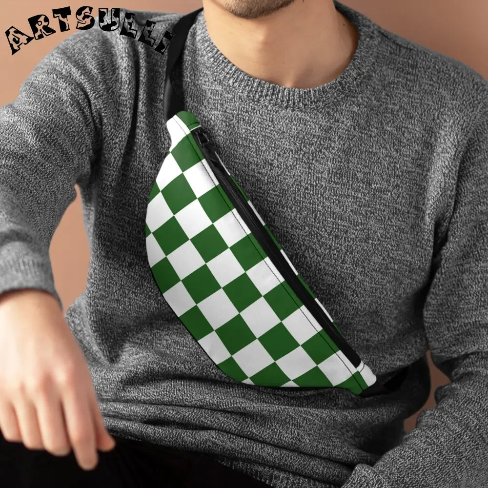 JAKKOUTTHEBXX Checkerboard White and Dark Green Fanny Pack