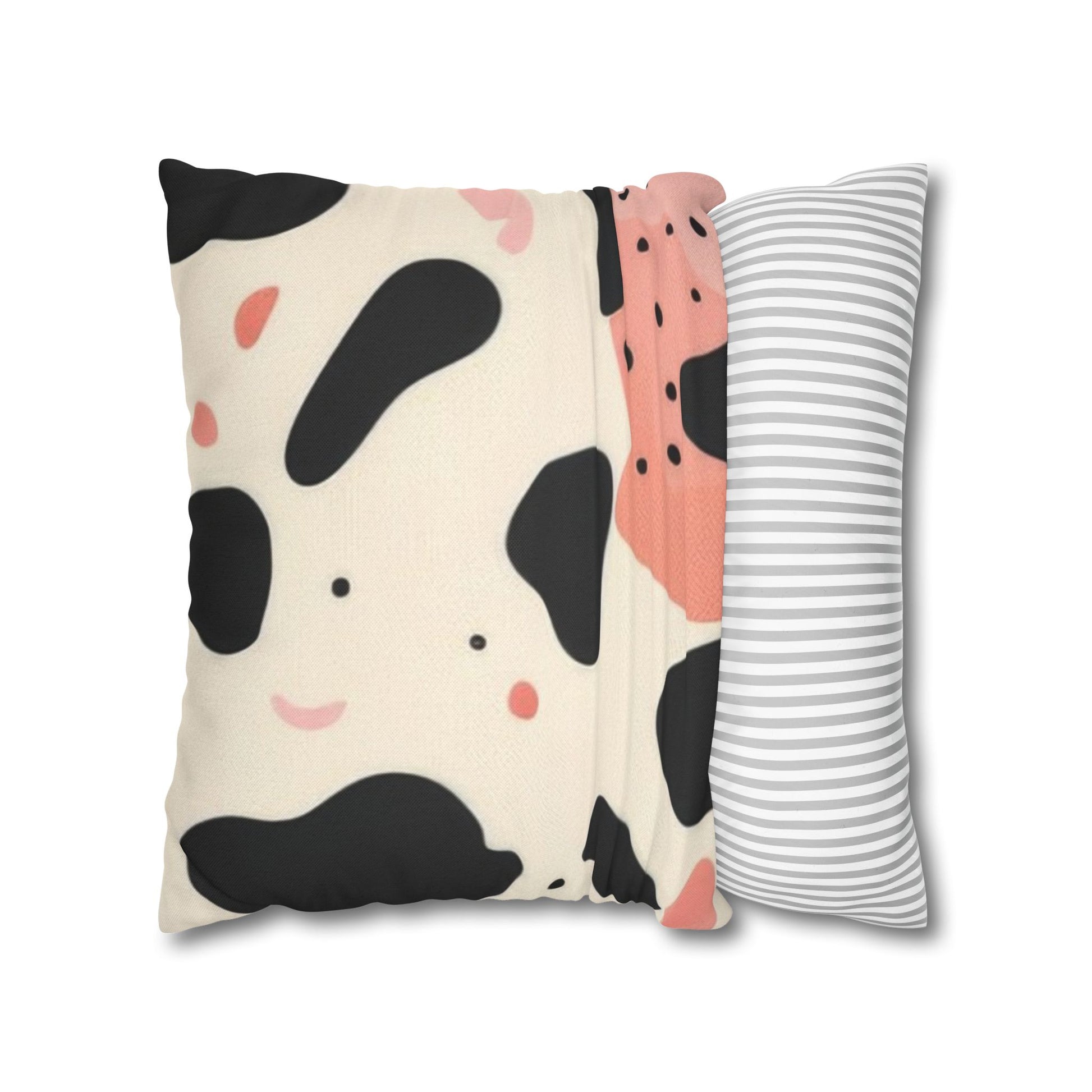 Organic Cow Print Cream and Pink Spun Polyester Square Pillowcase, Artsulli - Art is Long, Life is Short, Home Decor, , , , , , , 