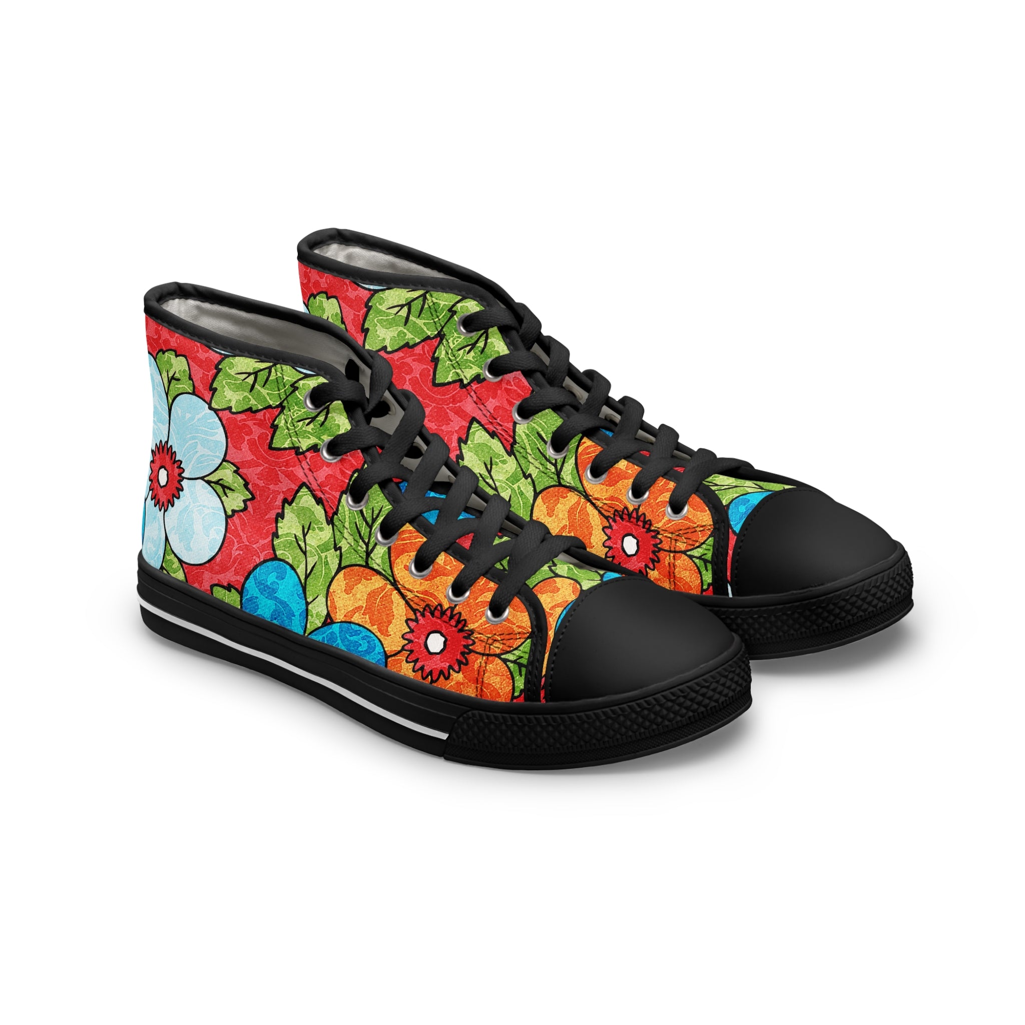 Groovy Red Floral Kl III Women's High Top Sneakers, Artsulli - Art is Long, Life is Short, Shoes, Size, US 5.5, Color, Black sole, , , 24344750115671146254