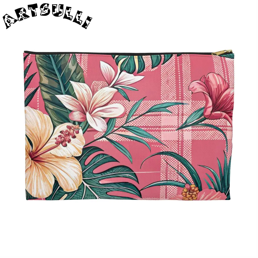 JAKKOUTTHEBXX Plaid x Floral Burgundy and Green Accessory Pouch