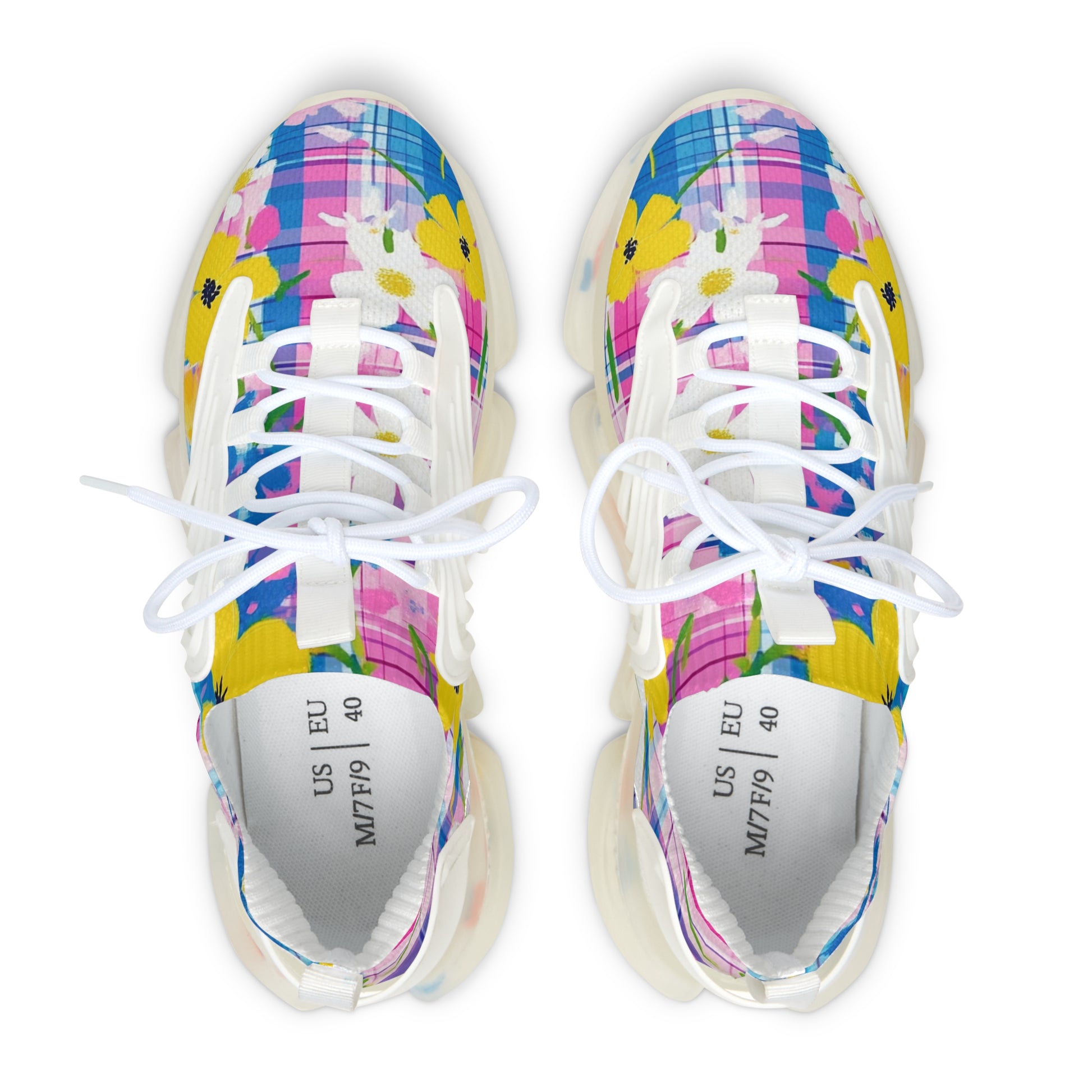 Plaid Garden Pink and Purple Women's Mesh Sneakers, Artsulli - Art is Long, Life is Short, Shoes, , , , , , , 