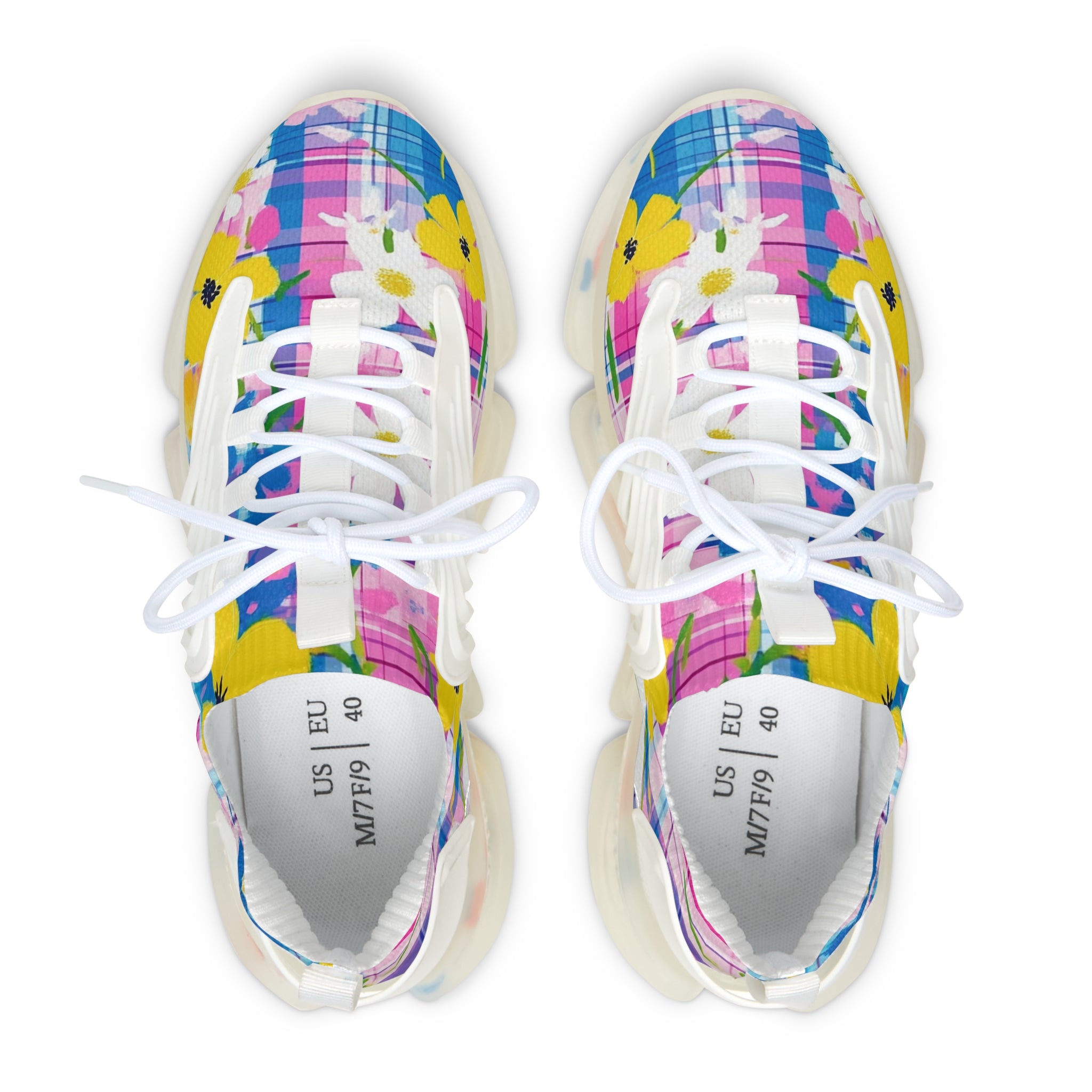 Plaid Garden Pink and Purple Women's Mesh Sneakers, Artsulli - Art is Long, Life is Short, Shoes, , , , , , , 