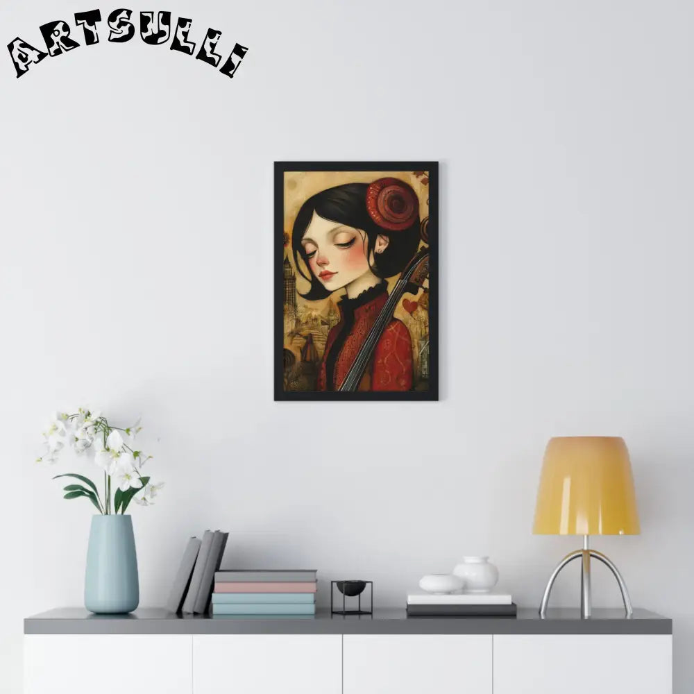 JAKKOUTTHEBXX Dark Haired Woman Playing Instrument Framed Poster 2025