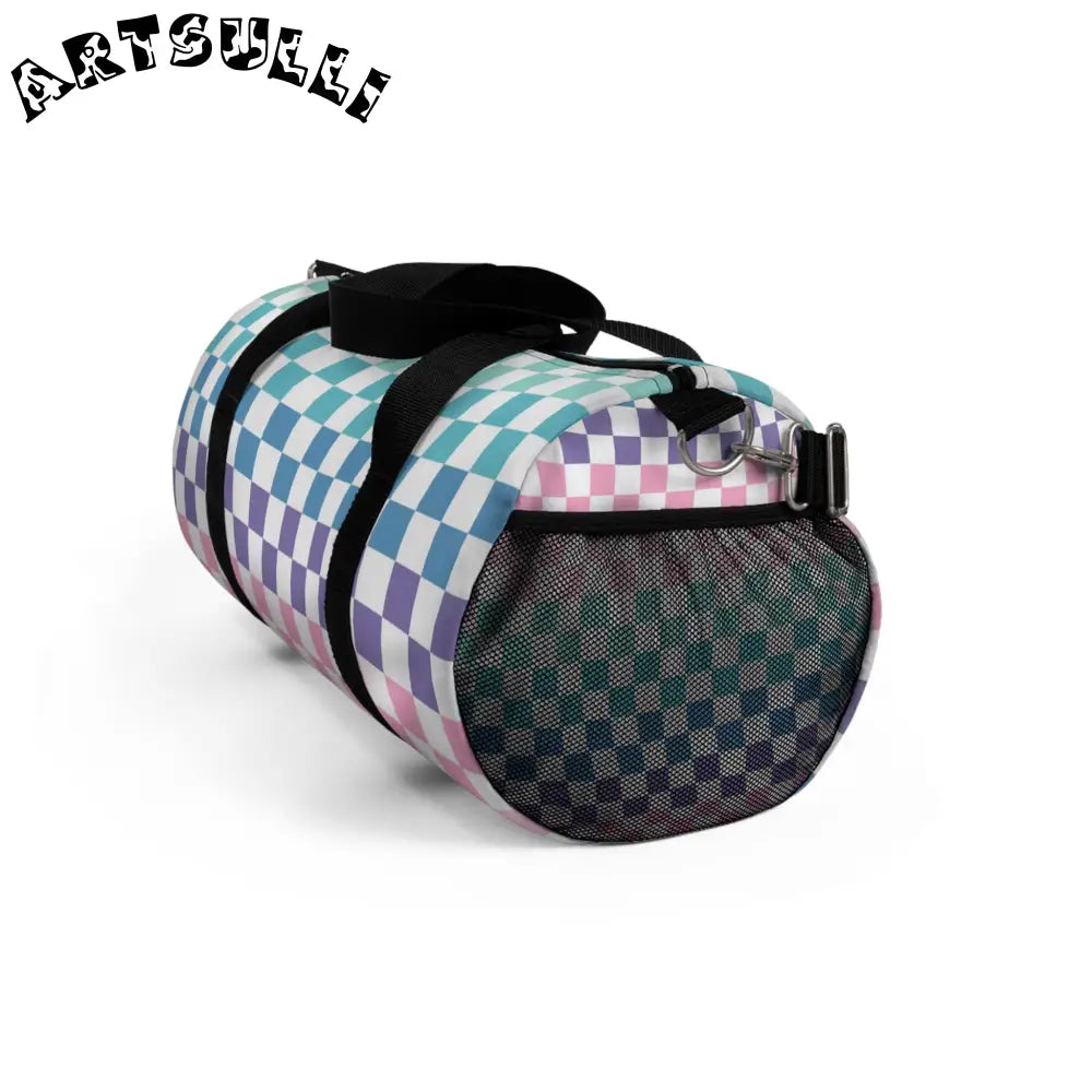 JAKKOUTTHEBXX Vaporwave Rainbow Checkerboard Multi-Color Duffel Bag