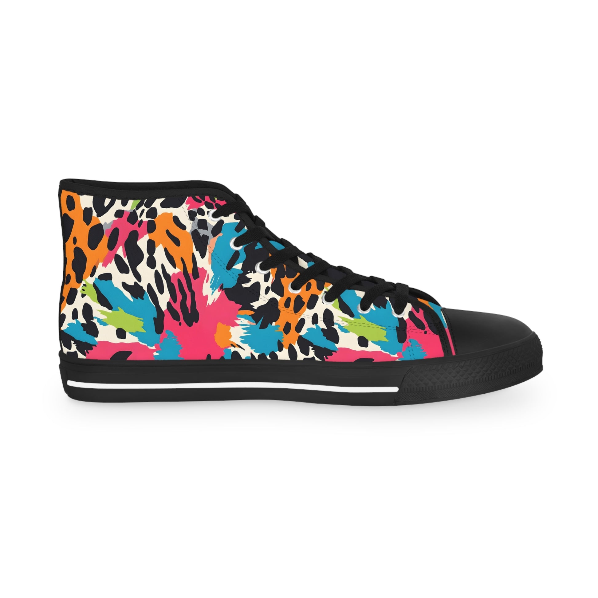 Wild Brush Strokes x Animal Print Multi-Color Men's High Top Sneakers, Artsulli - Art is Long, Life is Short, Shoes, , , , , , , 