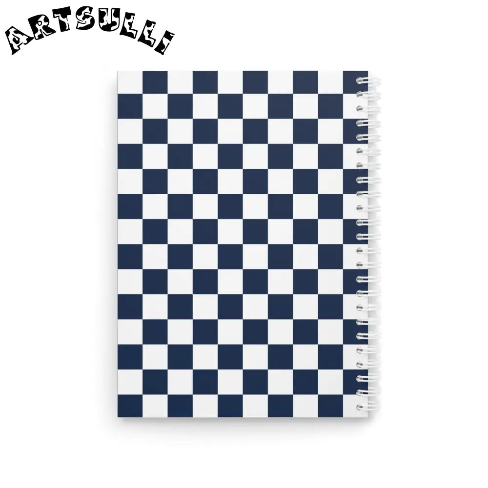 JAKKOUTTHEBXX Checkerboard White and Navy Blue Spiral Notebook