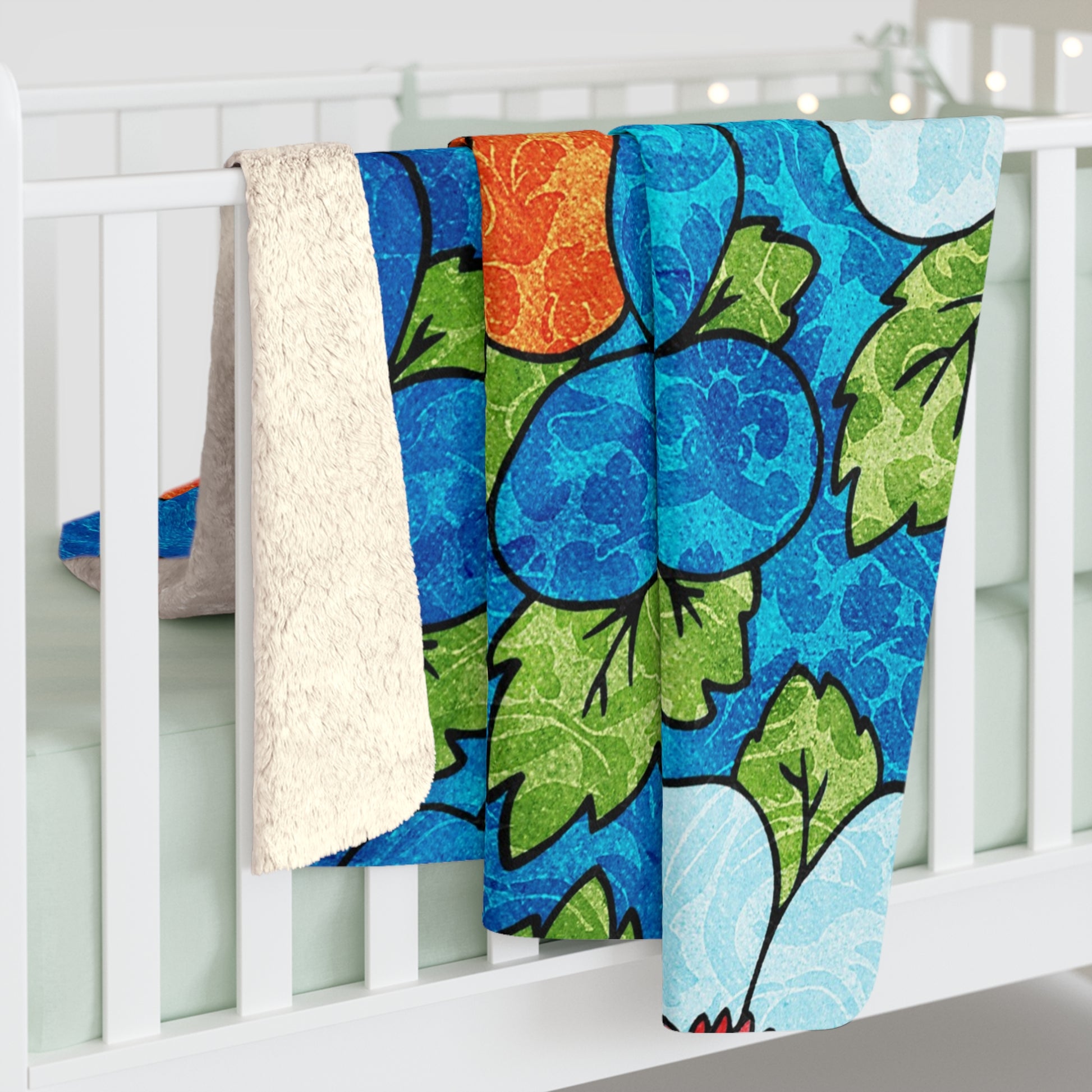 Blue Orange Groovy Sherpa Fleece Blanket, Artsulli - Art is Long, Life is Short, Home Decor, , , , , , , 