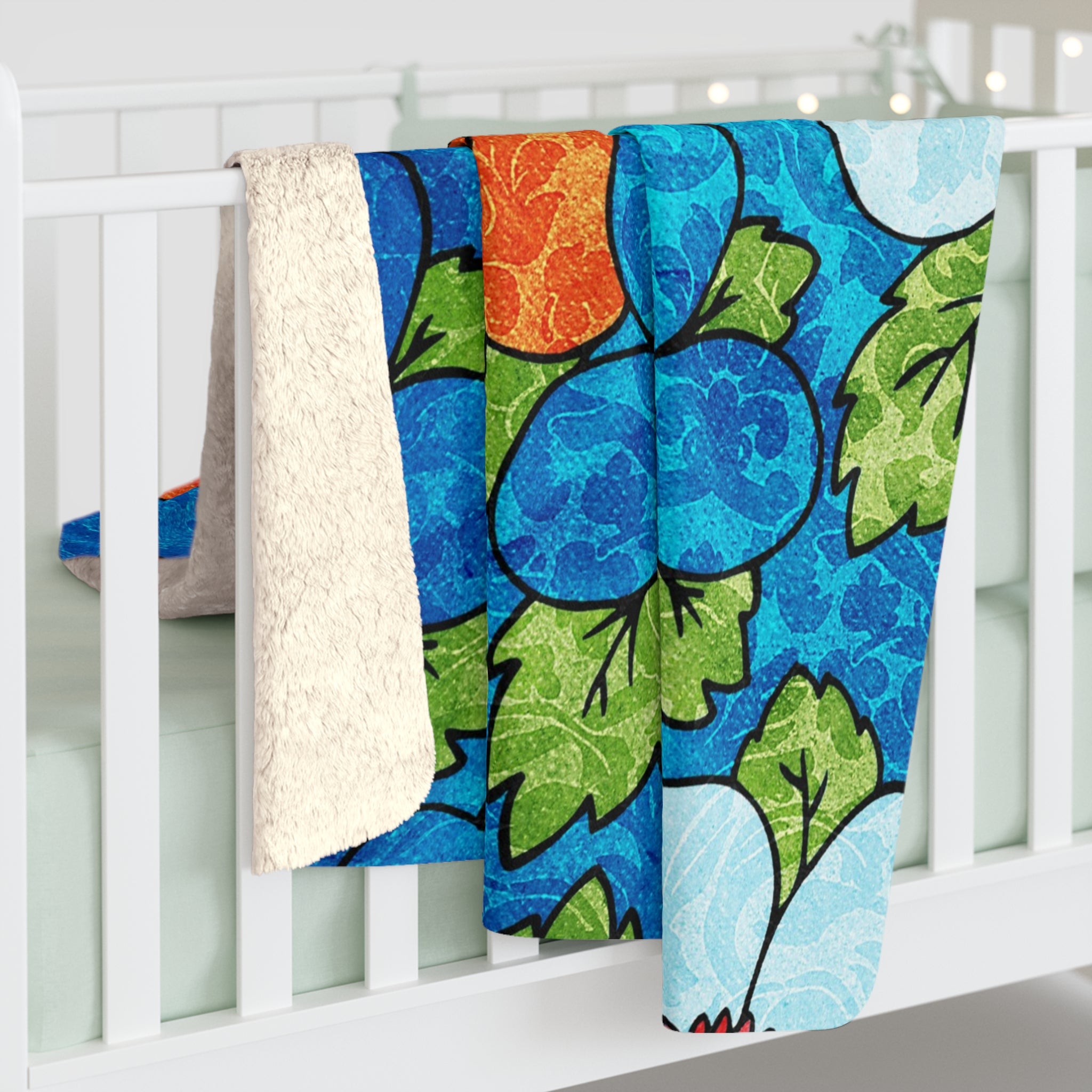 Blue Orange Groovy Sherpa Fleece Blanket, Artsulli - Art is Long, Life is Short, Home Decor, , , , , , , 