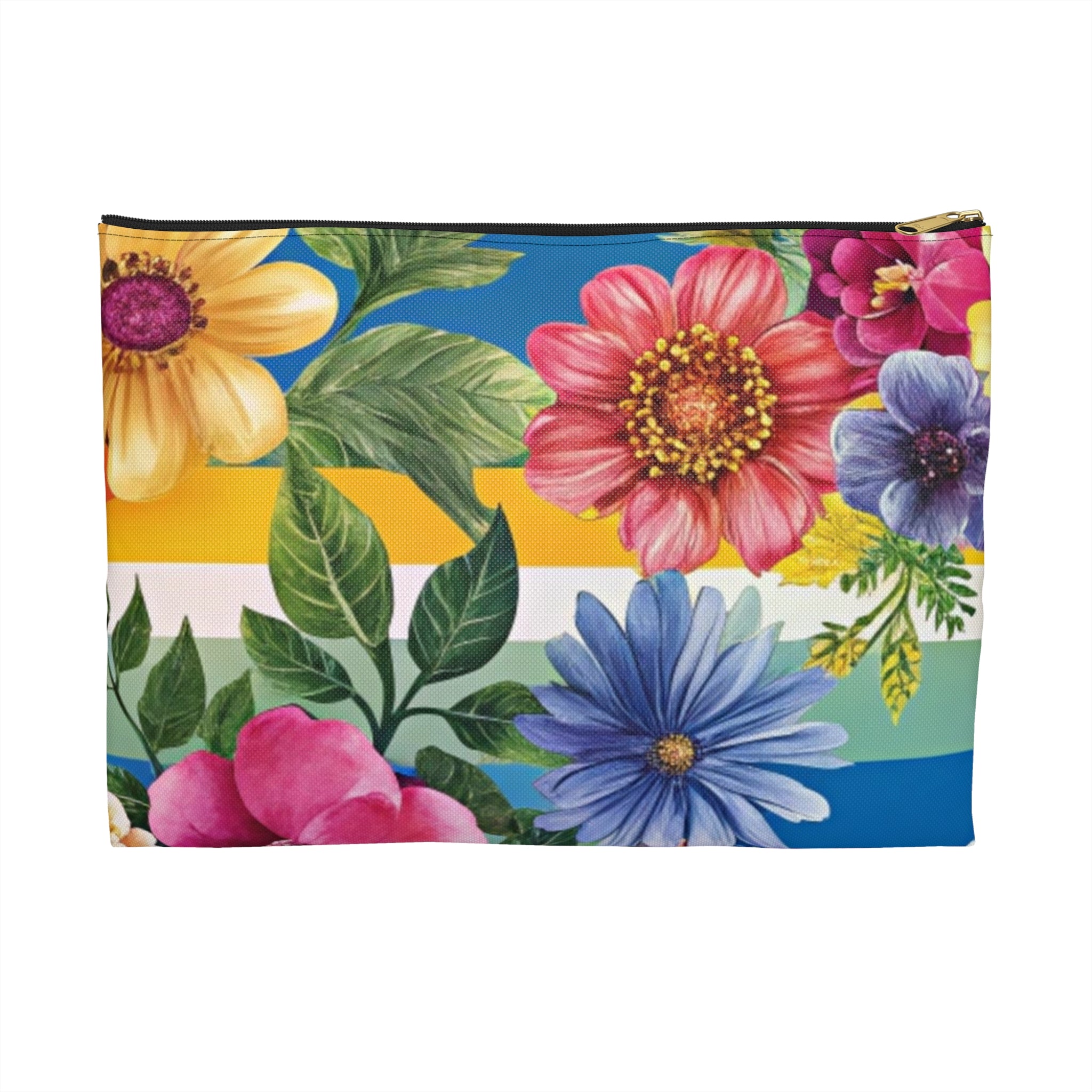 Floral Stripe 4K Accessory Pouch, Artsulli - Art is Long, Life is Short, Bags, Size, Large, Color, Black zipper, , , 64546904243548785862