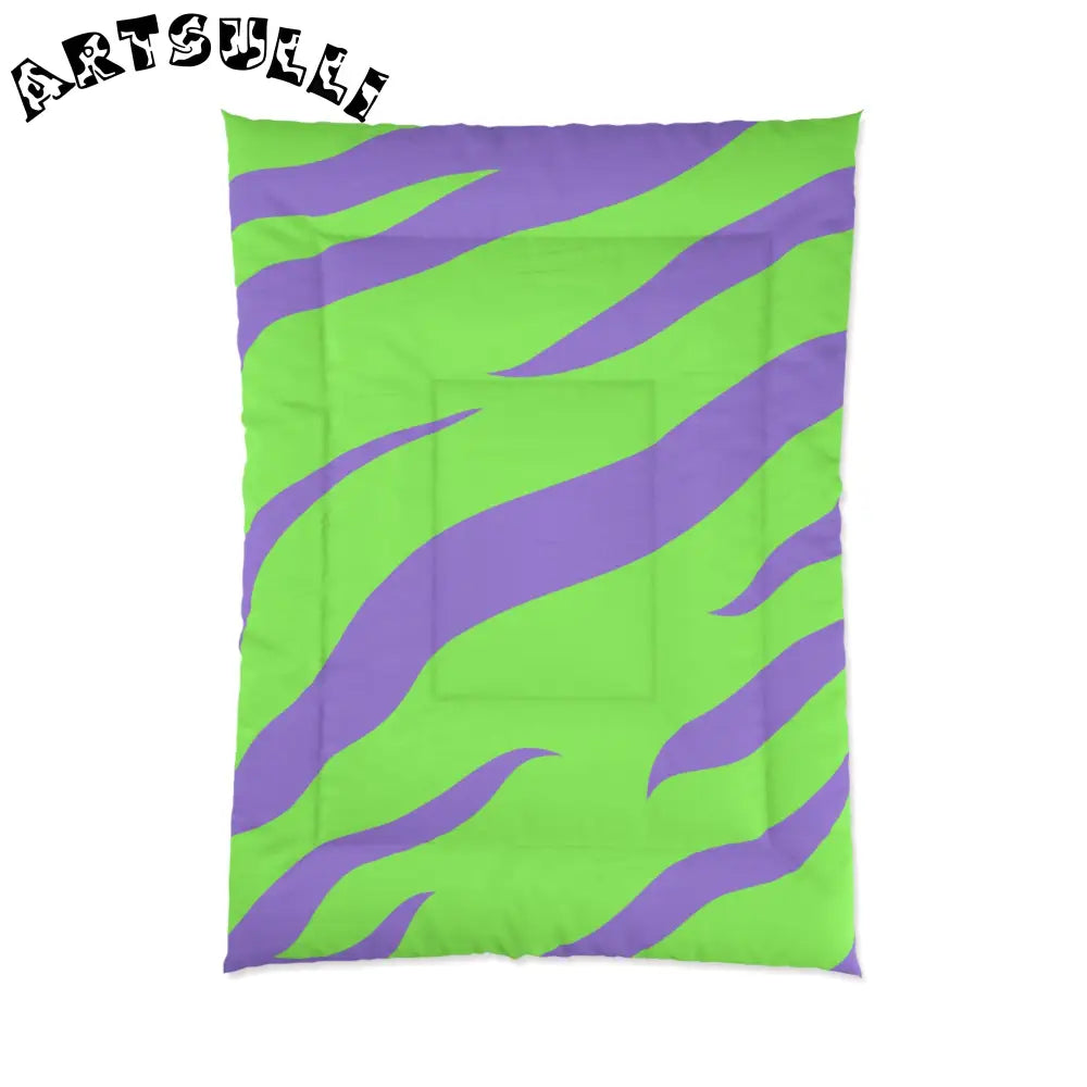 JAKKOUTTHEBXX Tyrannosaurus Print Green and Purple Comforter