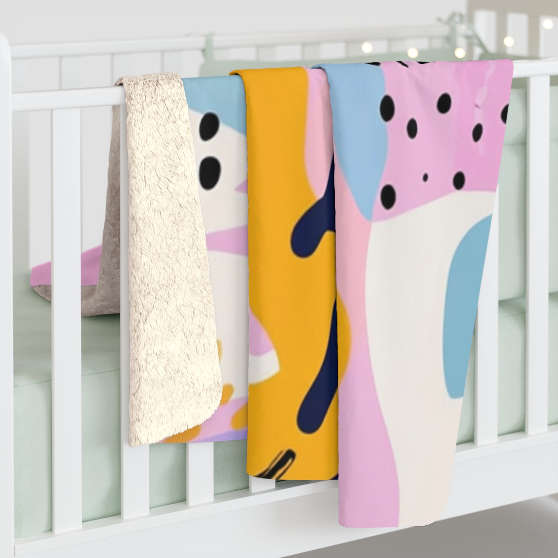 Colorful Abstract Dots and Shapes Sherpa Fleece Blanket, Artsulli - Art is Long, Life is Short, Home Decor, , , , , , , 