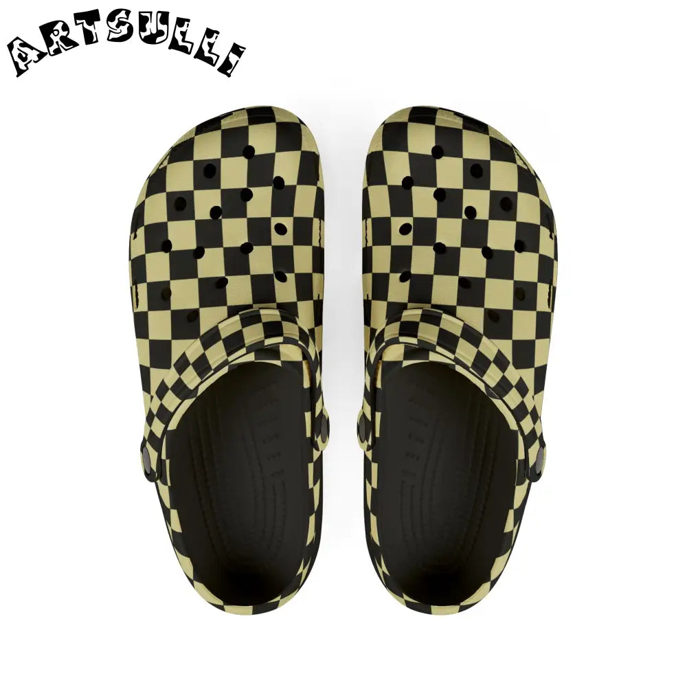 JAKKOUTTHEBXX Checkerboard Black and Yellow EVA Foam Rubber Shoes