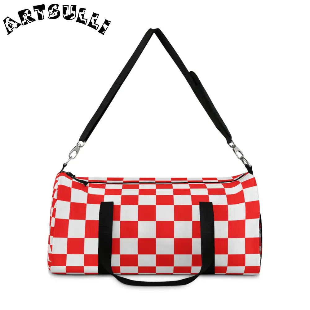 JAKKOUTTHEBXX Checkerboard Red and White Duffel Bag JAKKOUTTHEBXX