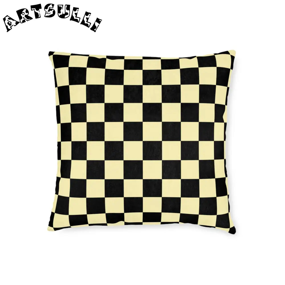 JAKKOUTTHEBXX Checkerboard Black and Yellow Square Pillow