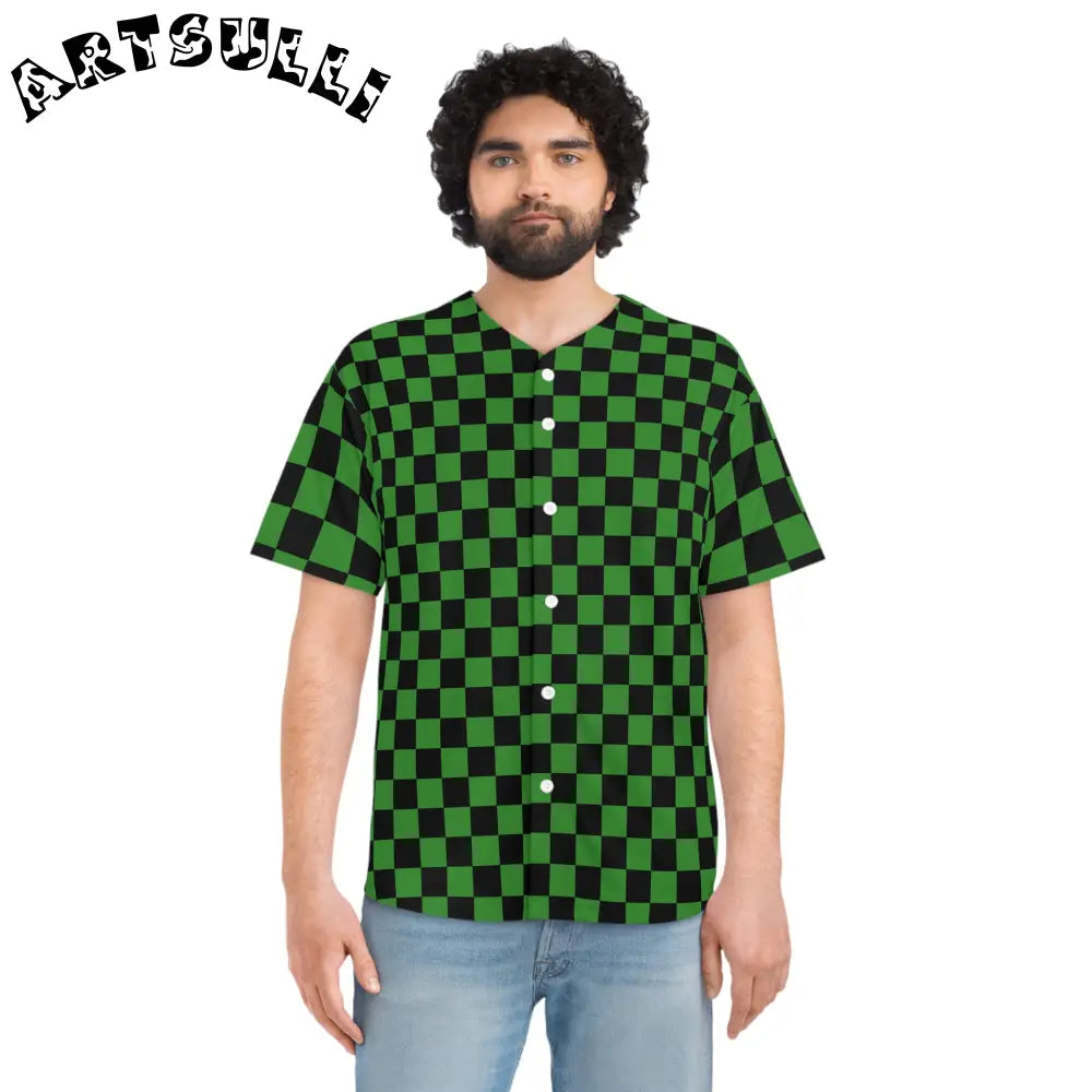 JAKKOUTTHEBXX Checkerboard II Green and Black Men’s Baseball Jersey