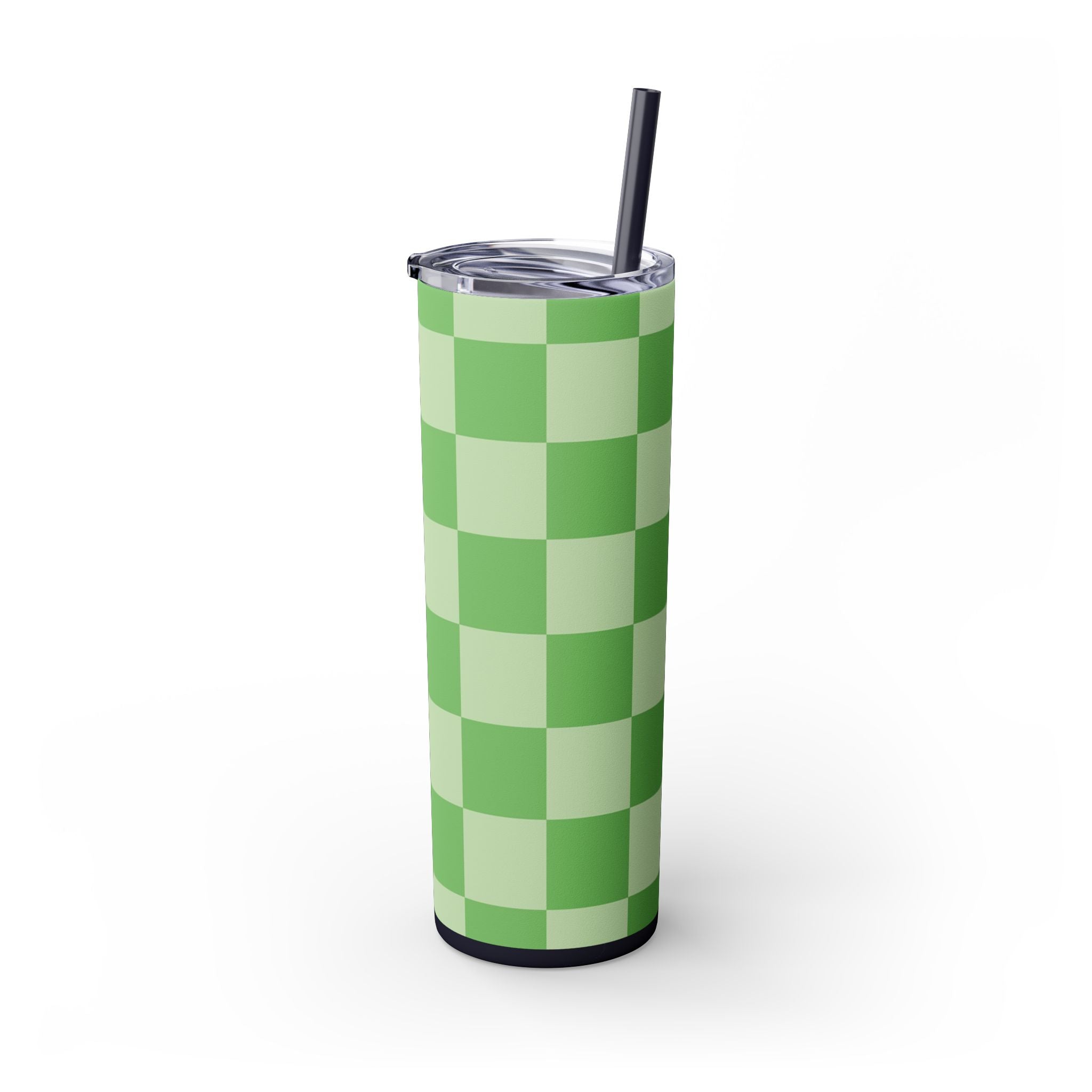 Checkerboard Green Skinny Tumbler with Straw, 20oz, Artsulli - Art is Long, Life is Short, Mug, , , , , , , 