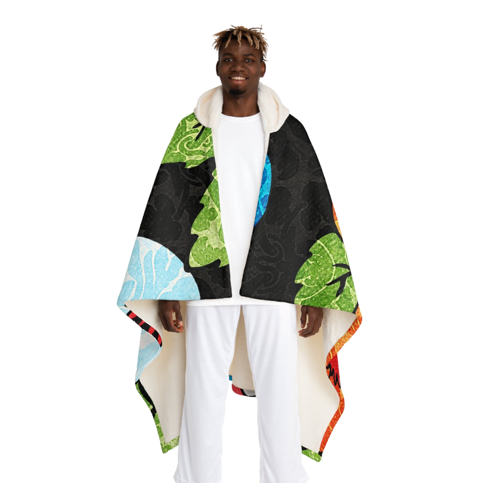 Groovy Black Floral Kl Hooded Sherpa Fleece Blanket, Artsulli - Art is Long, Life is Short, All Over Prints, Size, One size, Color, Cream, , , 62659987348490421358