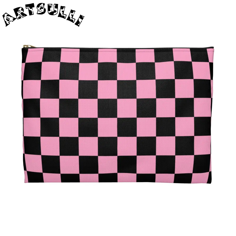 JAKKOUTTHEBXX Checkerboard Black and Pink Accessory Pouch