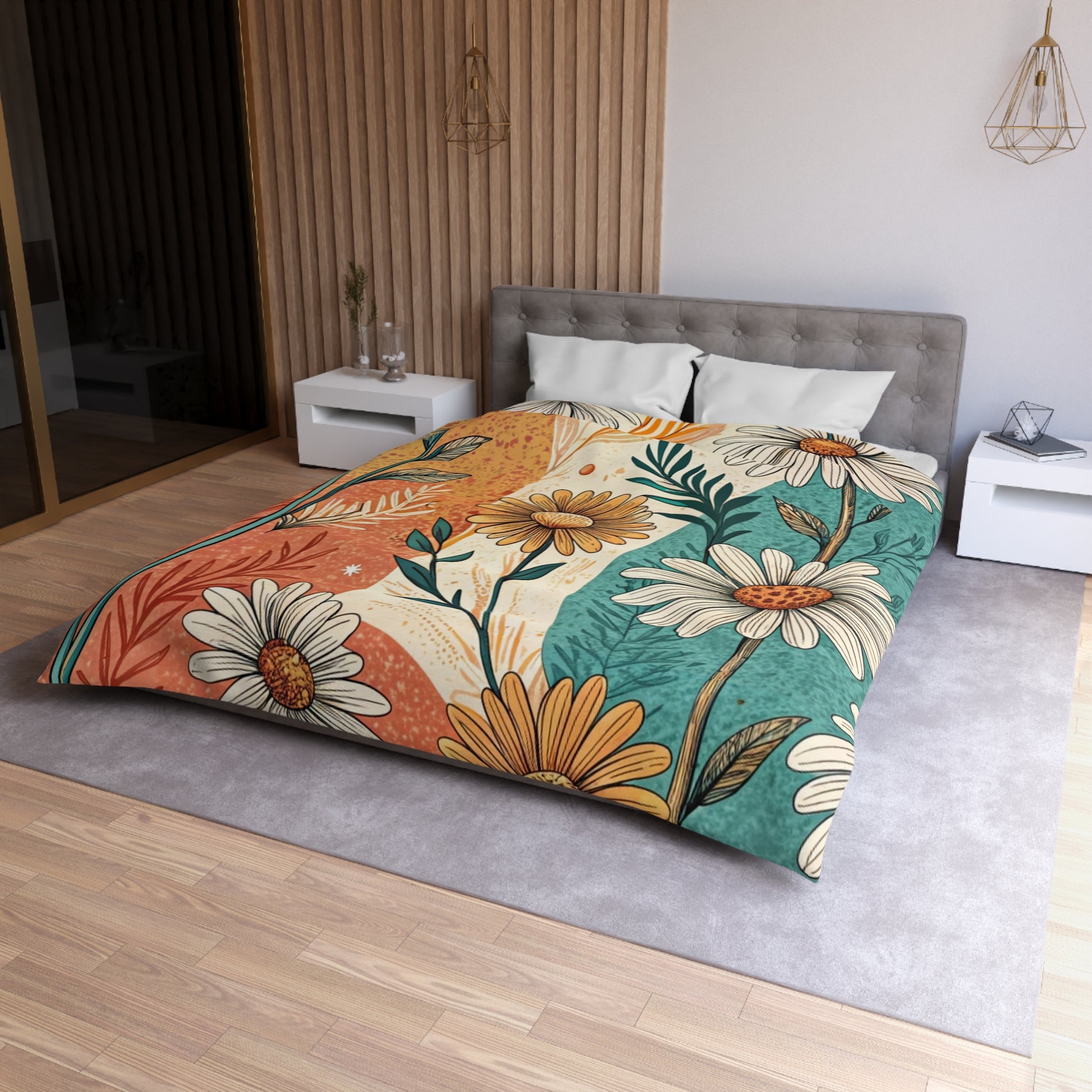 Retro Daisy Dream Microfiber Duvet Cover, Artsulli - Art is Long, Life is Short, Home Decor, , , , , , , 