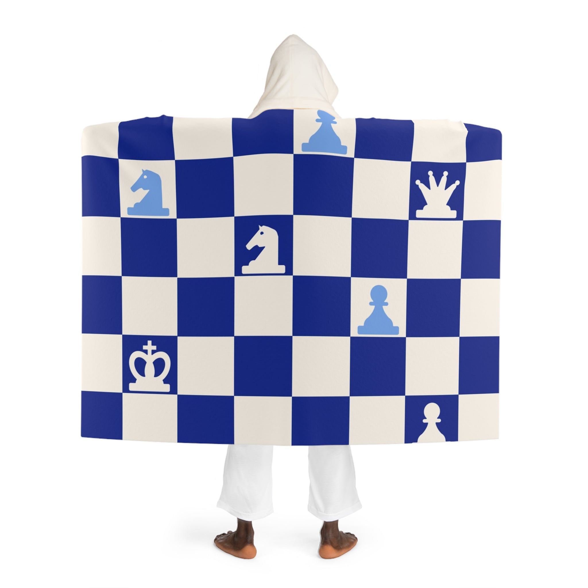 Chessboard Navy Blue Hooded Sherpa Fleece Blanket, Artsulli - Art is Long, Life is Short, All Over Prints, , , , , , , 