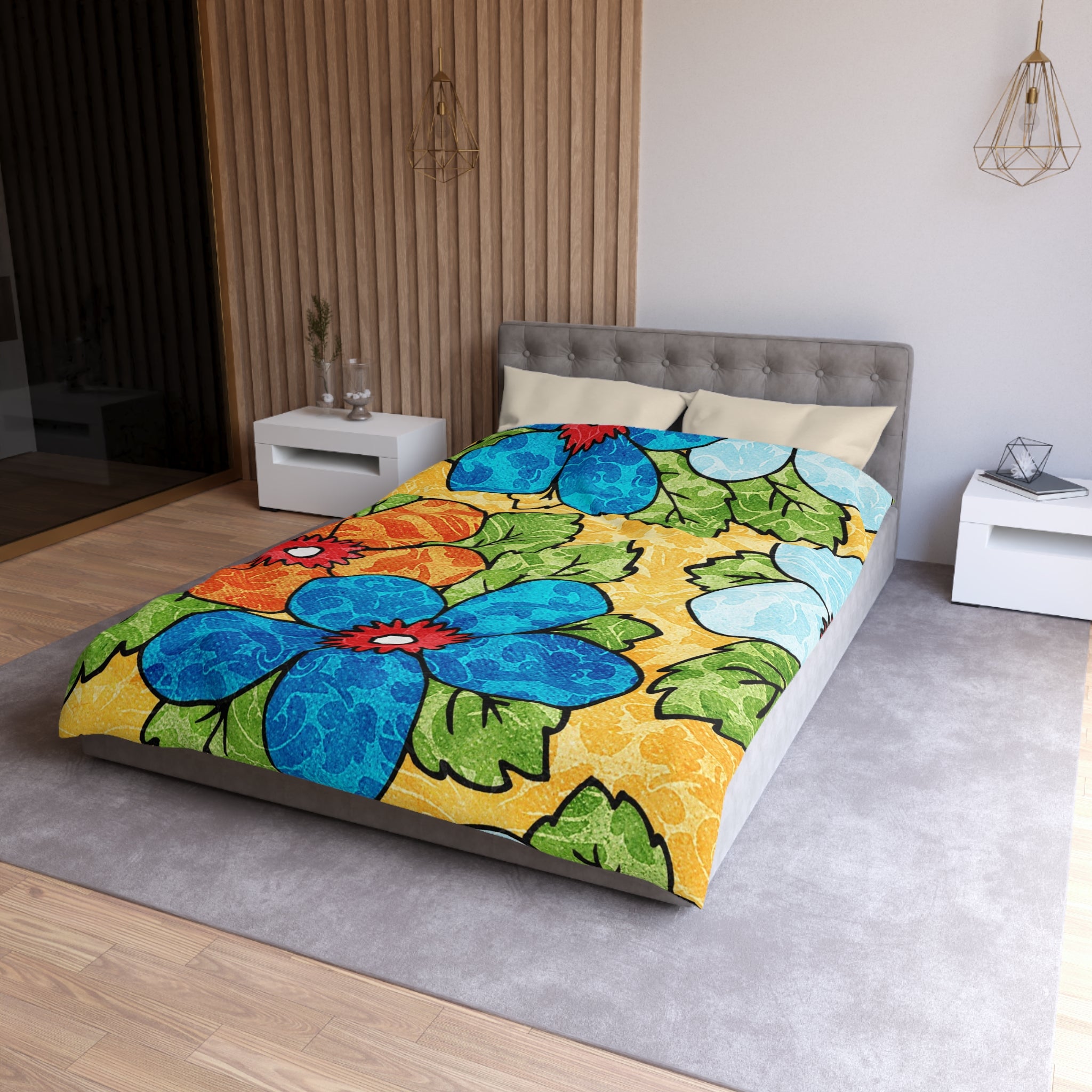 Groovy Yellow Floral Kl Microfiber Duvet Cover, Artsulli - Art is Long, Life is Short, Home Decor, , , , , , , 