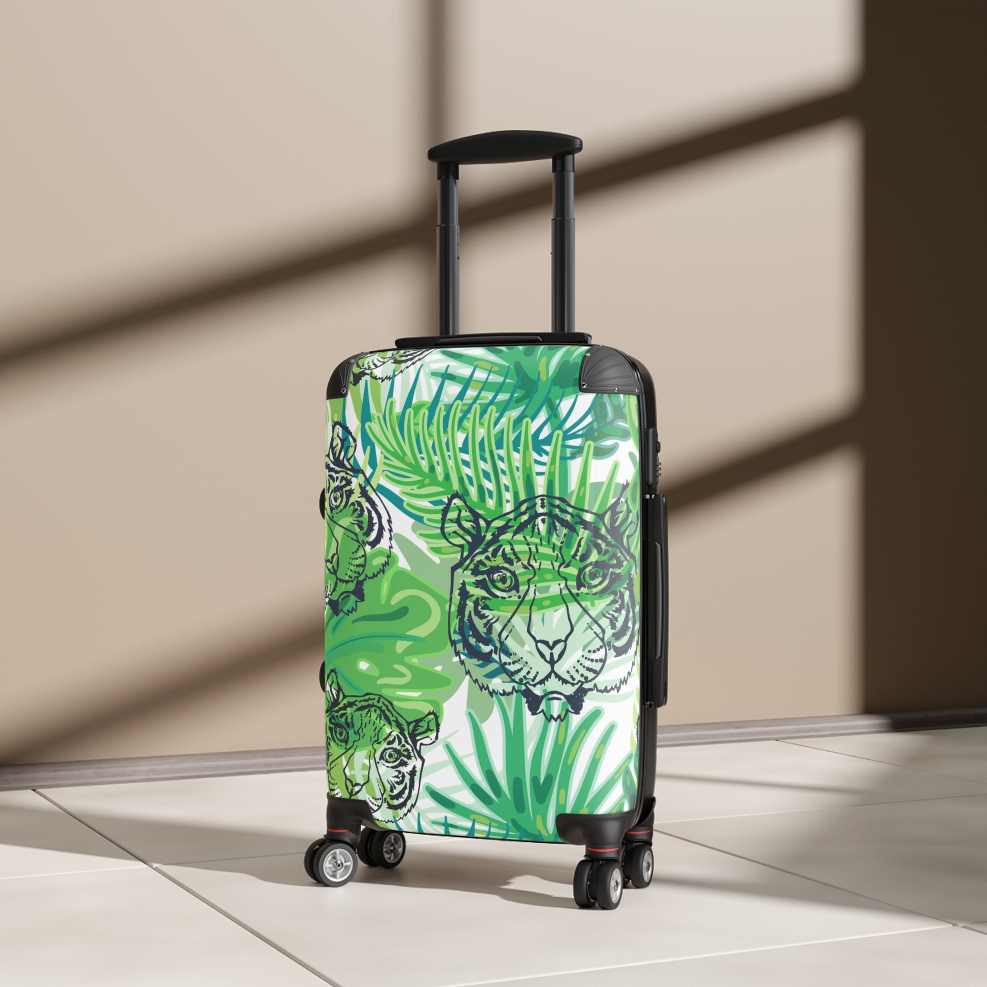 Tropical Jungle Tigers Green Suitcase, Artsulli - Art is Long, Life is Short, Bags, , , , , , , 