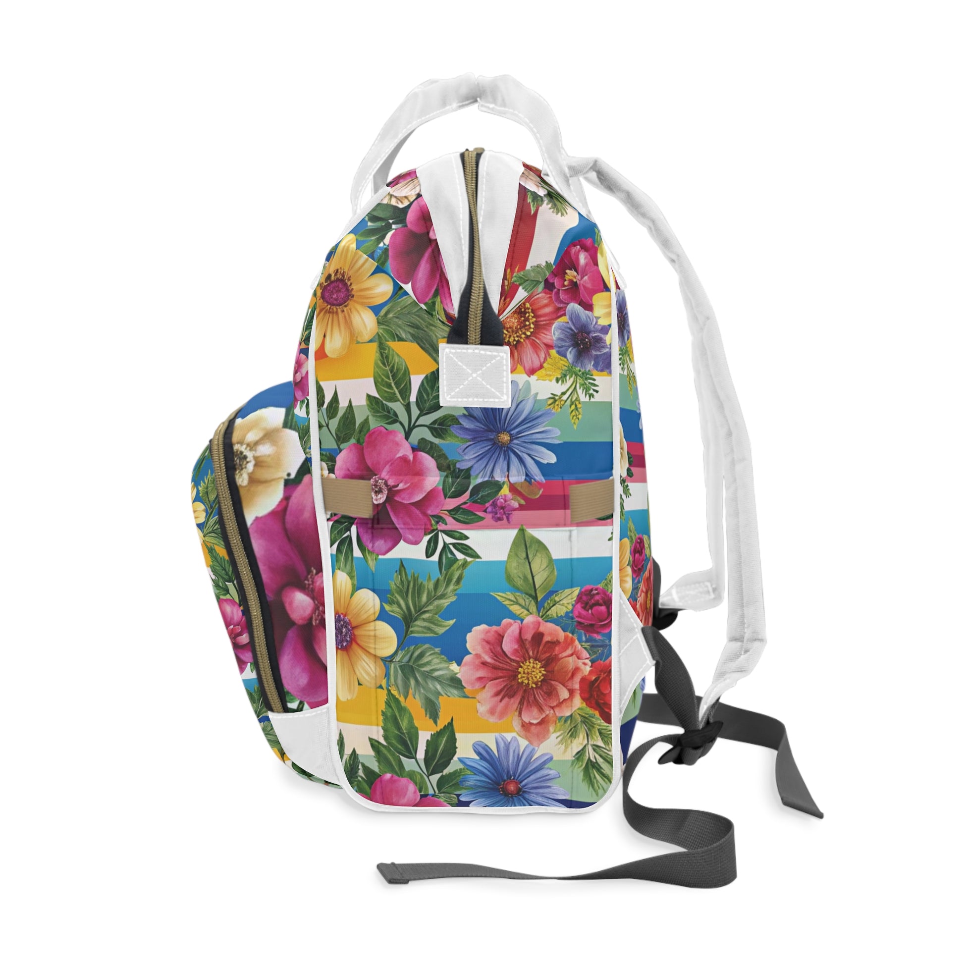 Floral Stripe 4K Multifunctional Diaper Backpack, Artsulli - Art is Long, Life is Short, Bags, , , , , , , 