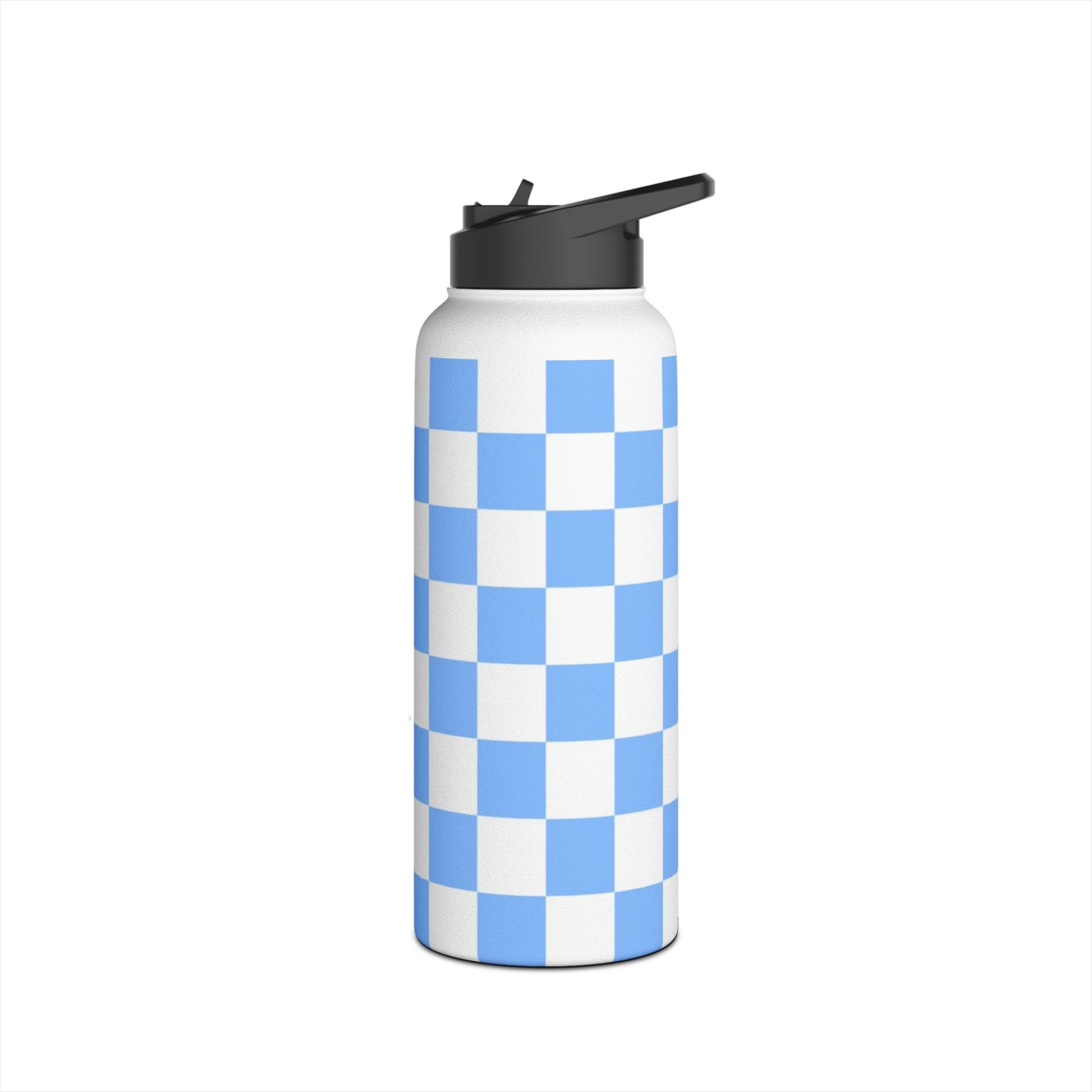 Checkerboard White and Light Blue Stainless Steel Water Bottle, Standard Lid, Artsulli - Art is Long, Life is Short, Mug, , , , , , , 