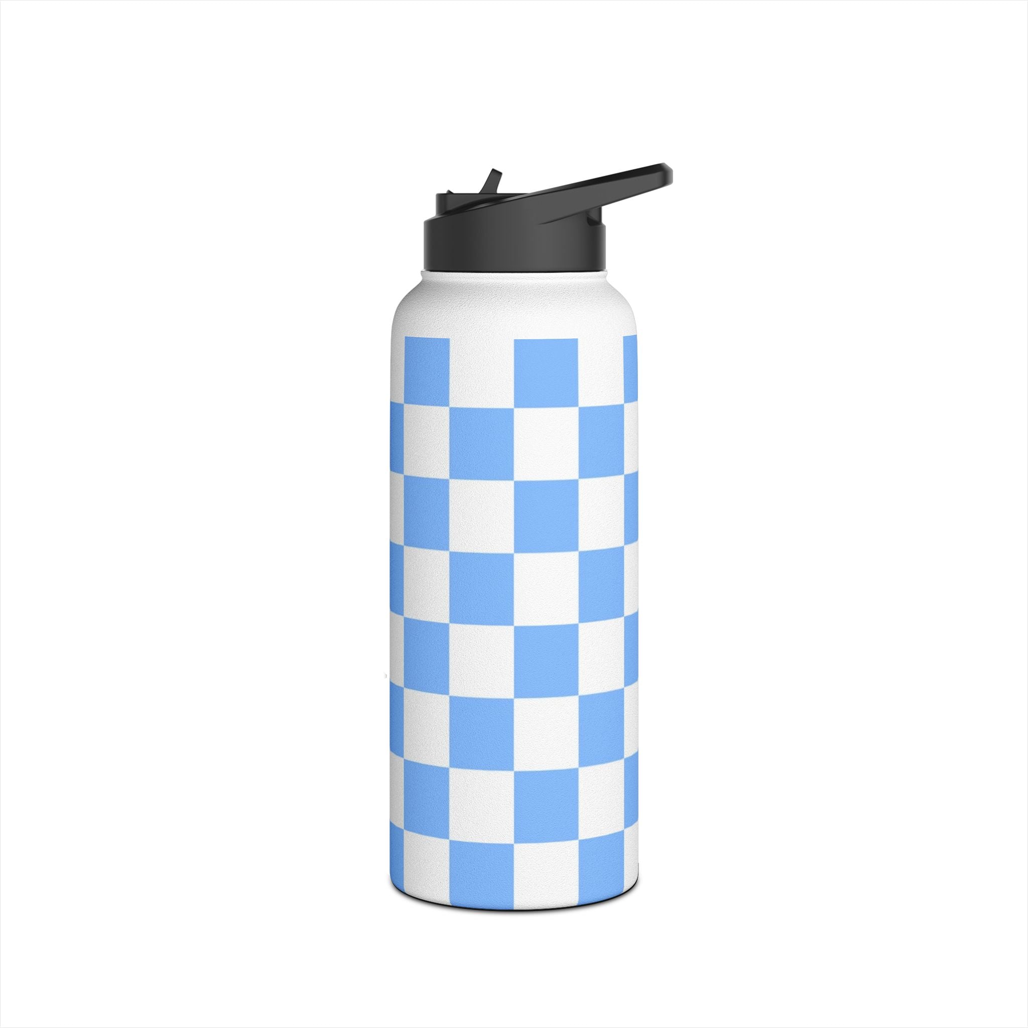 Checkerboard White and Light Blue Stainless Steel Water Bottle, Standard Lid, Artsulli - Art is Long, Life is Short, Mug, , , , , , , 